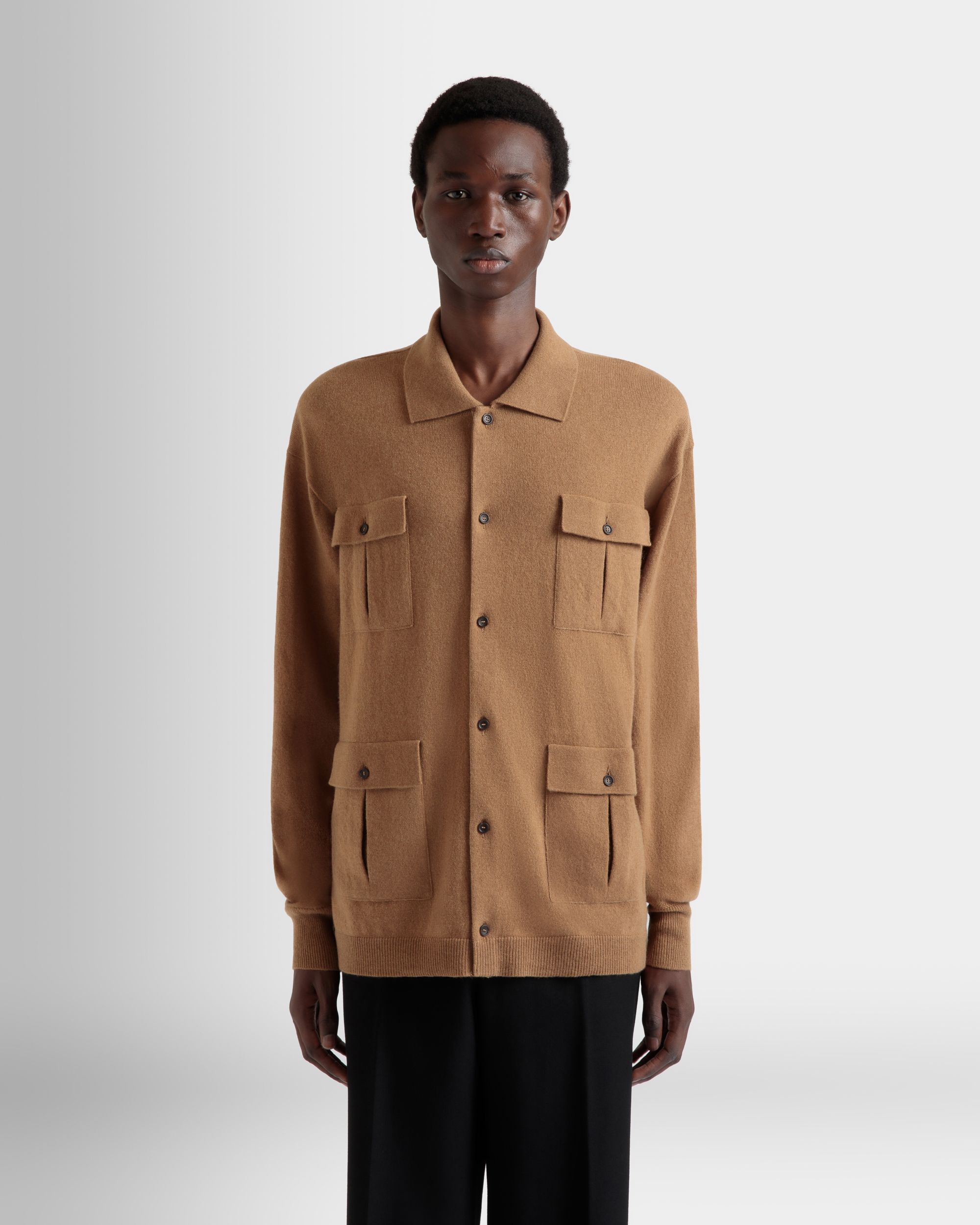 Long Sleeve Shirt With Logo in Brown Cashmere - Men's - Bally - 08