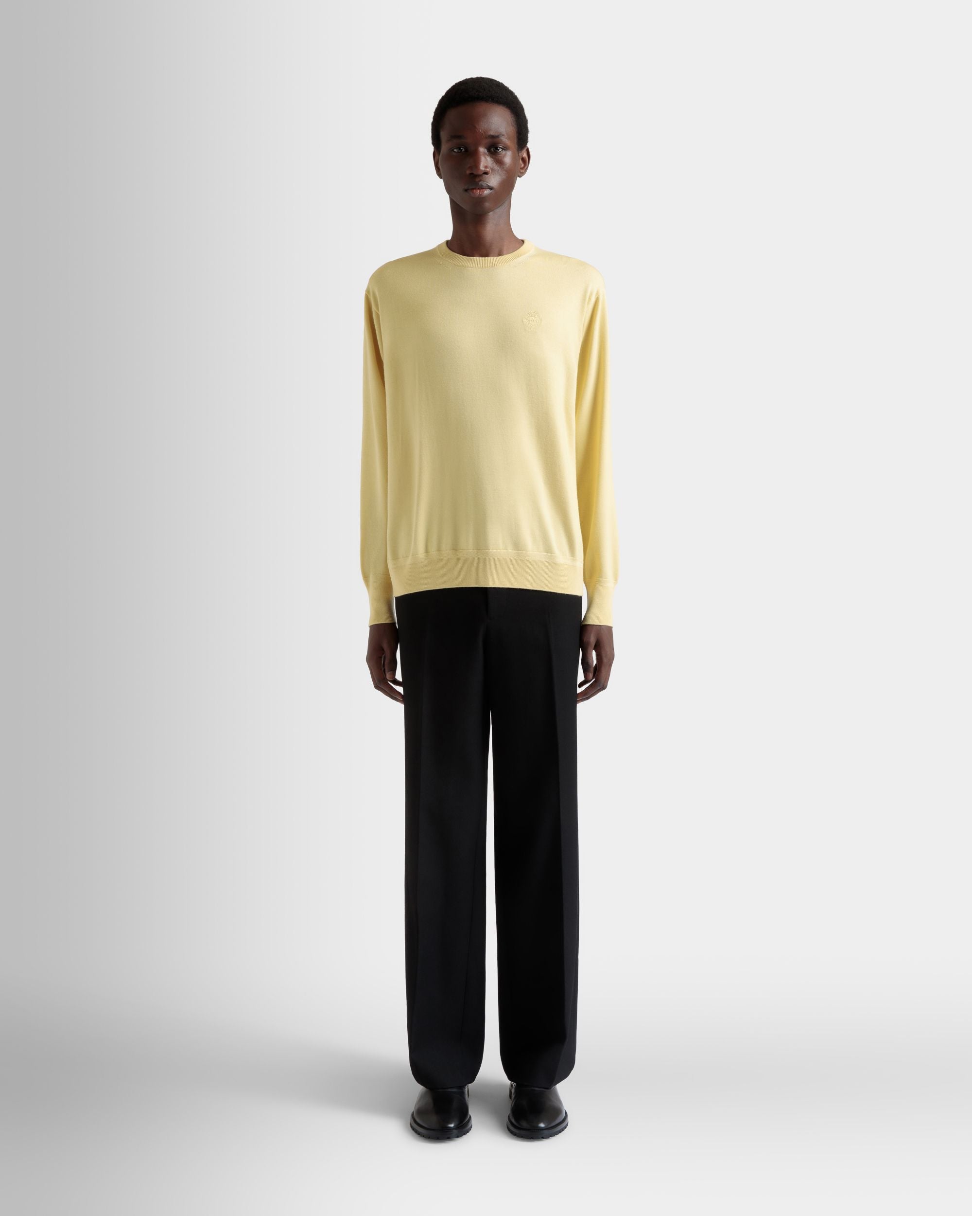 Crewneck Sweater in a Dusty Yellow Wool-Cashmere Blend - Men's - Bally - 03