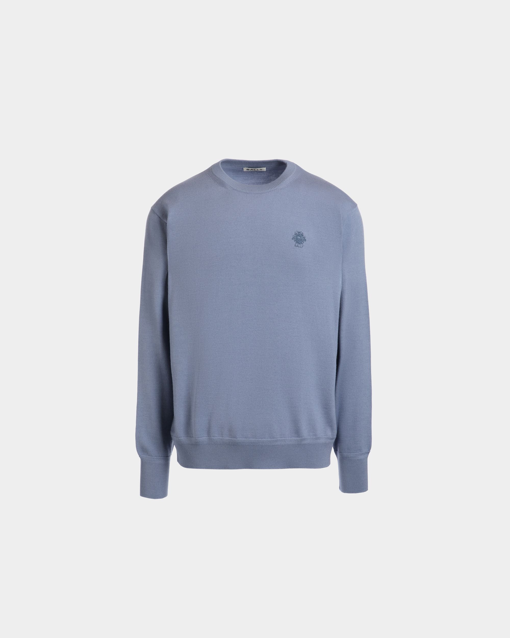 Crewneck Sweater in a Light Blue Wool and Cashmere Blend - Men's - Bally - 01