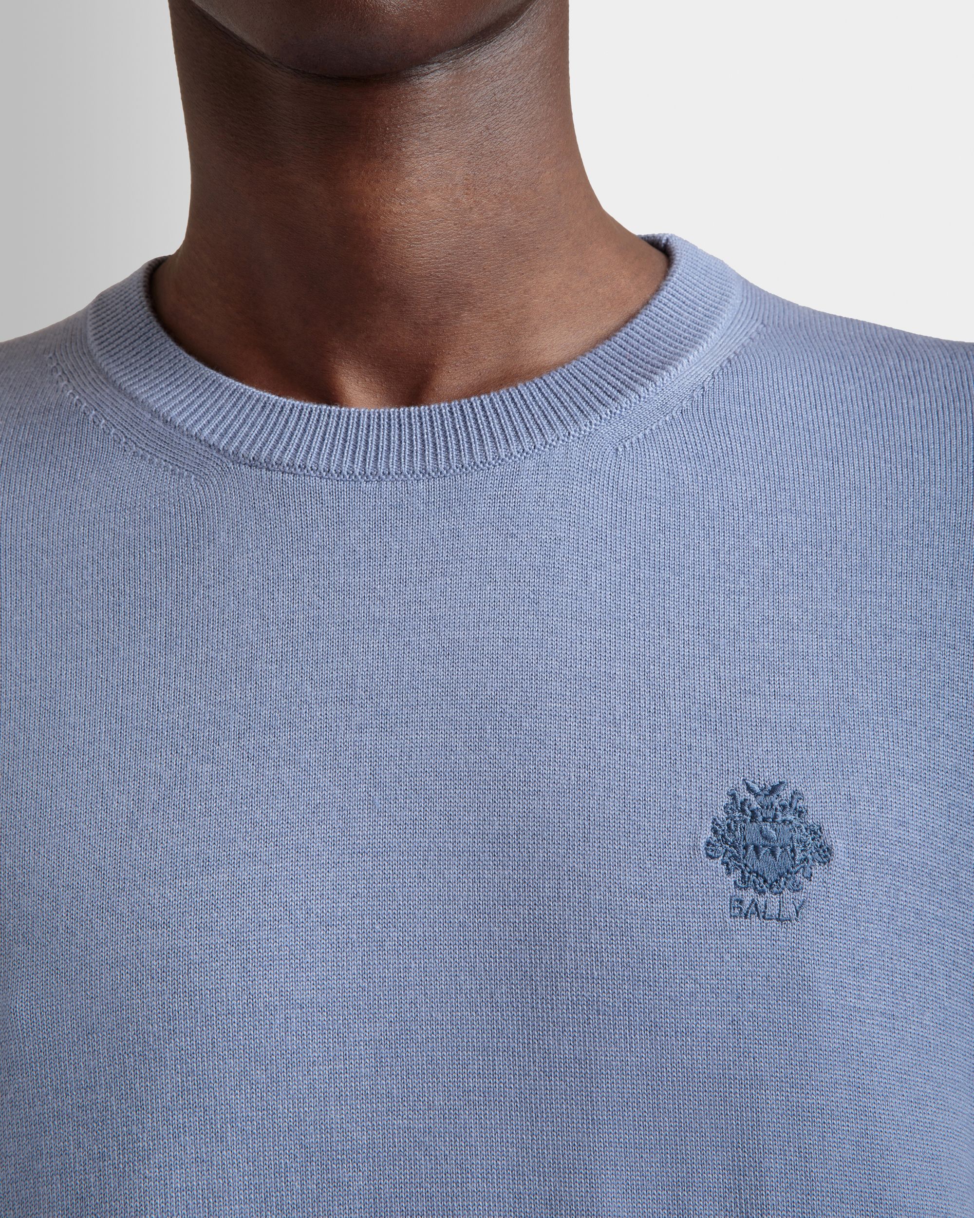 Crewneck Sweater in a Light Blue Wool and Cashmere Blend - Men's - Bally - 03
