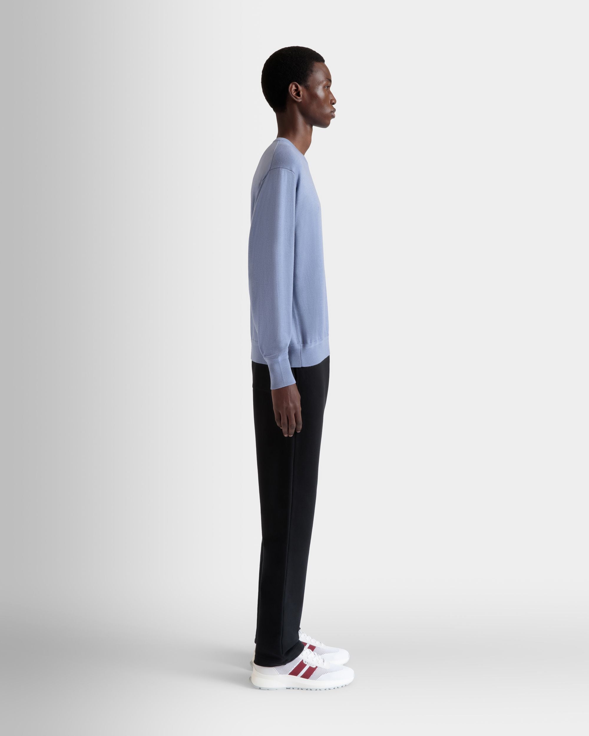 Crewneck Sweater in a Light Blue Wool and Cashmere Blend - Men's - Bally - 05