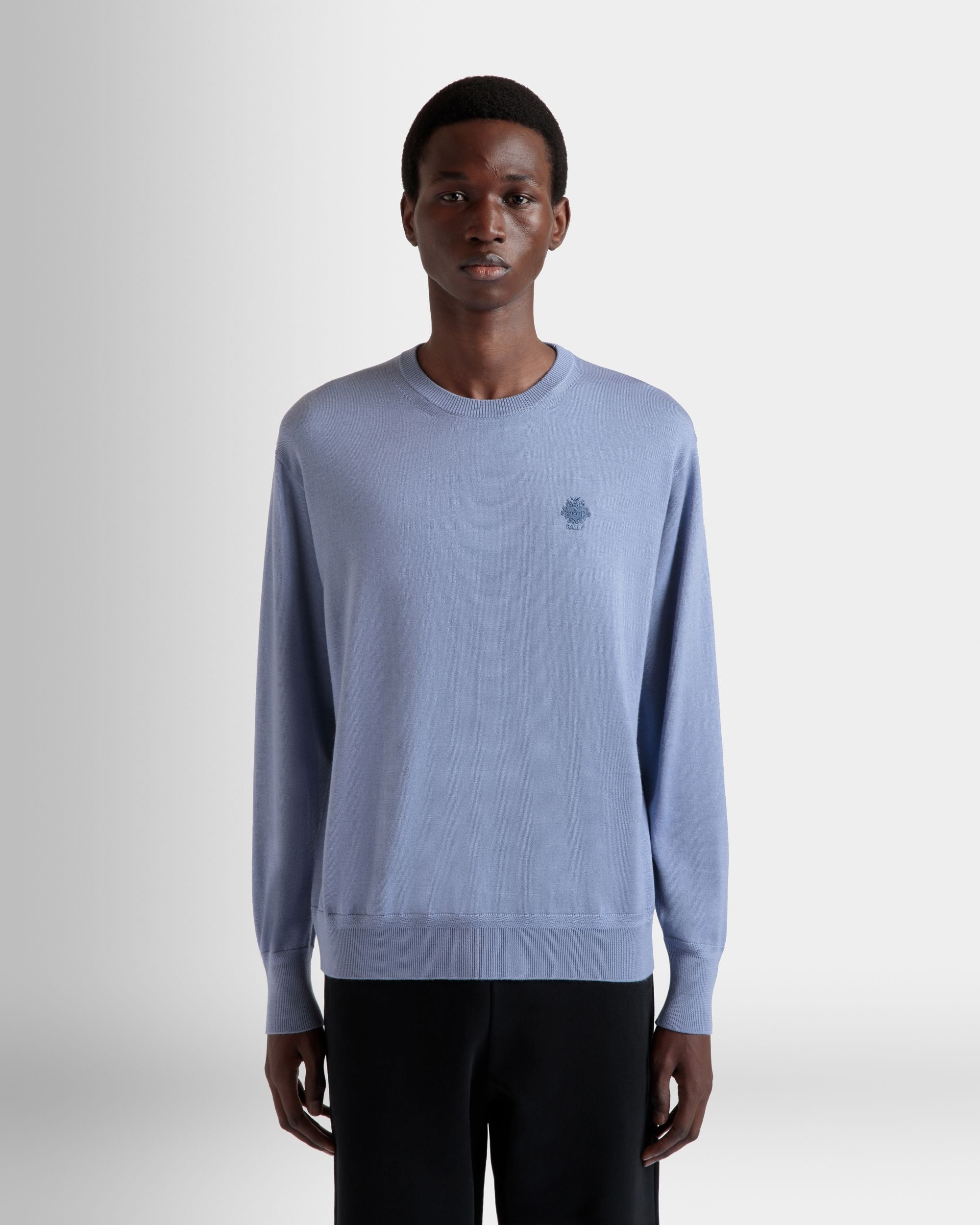 Crewneck Sweater in a Light Blue Wool and Cashmere Blend - Men's - Bally - 08