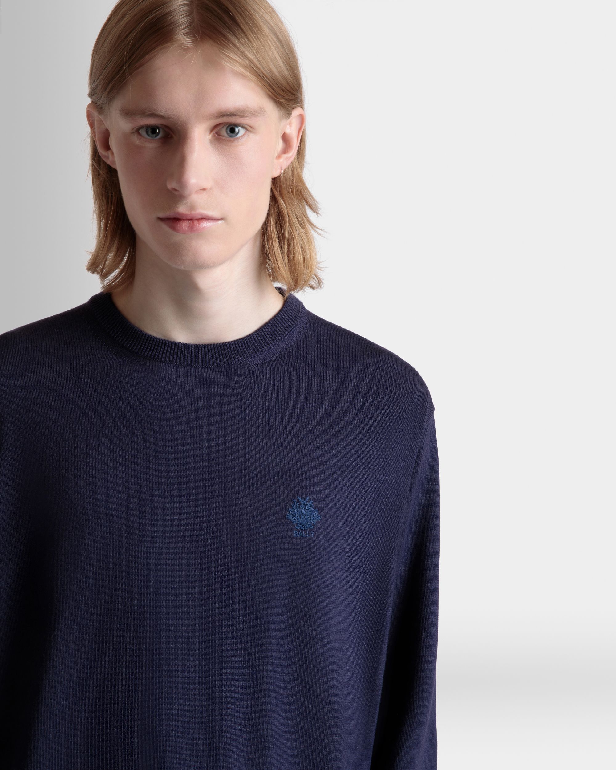 Pullover Girocollo In Misto Lana E Cashmere Navy Blue - Uomo - Bally - 07