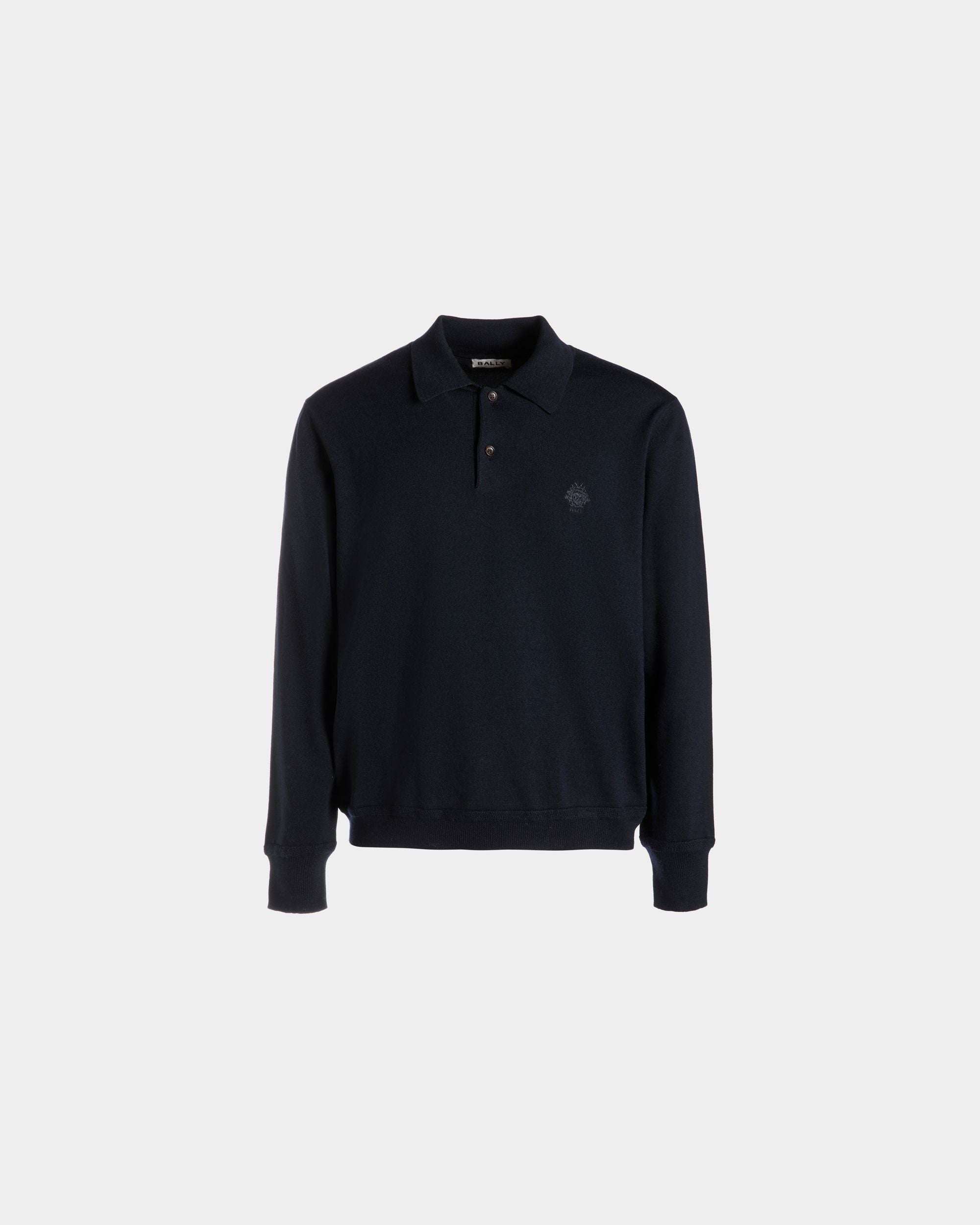 Langärmeliges Poloshirt Aus Wolle In Navy Blue Mit Bally Crest Logo - Herren - Bally - 01