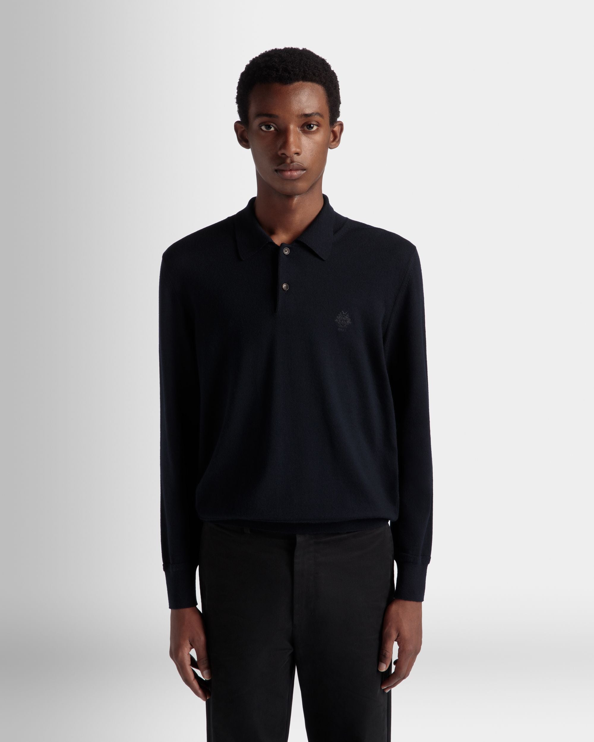 Langärmeliges Poloshirt Aus Wolle In Navy Blue Mit Bally Crest Logo - Herren - Bally - 03