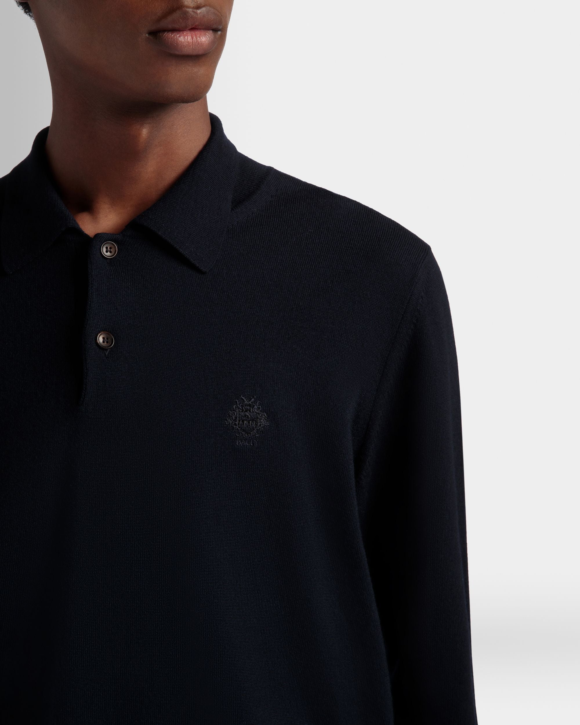 Langärmeliges Poloshirt Aus Wolle In Navy Blue Mit Bally Crest Logo - Herren - Bally - 04