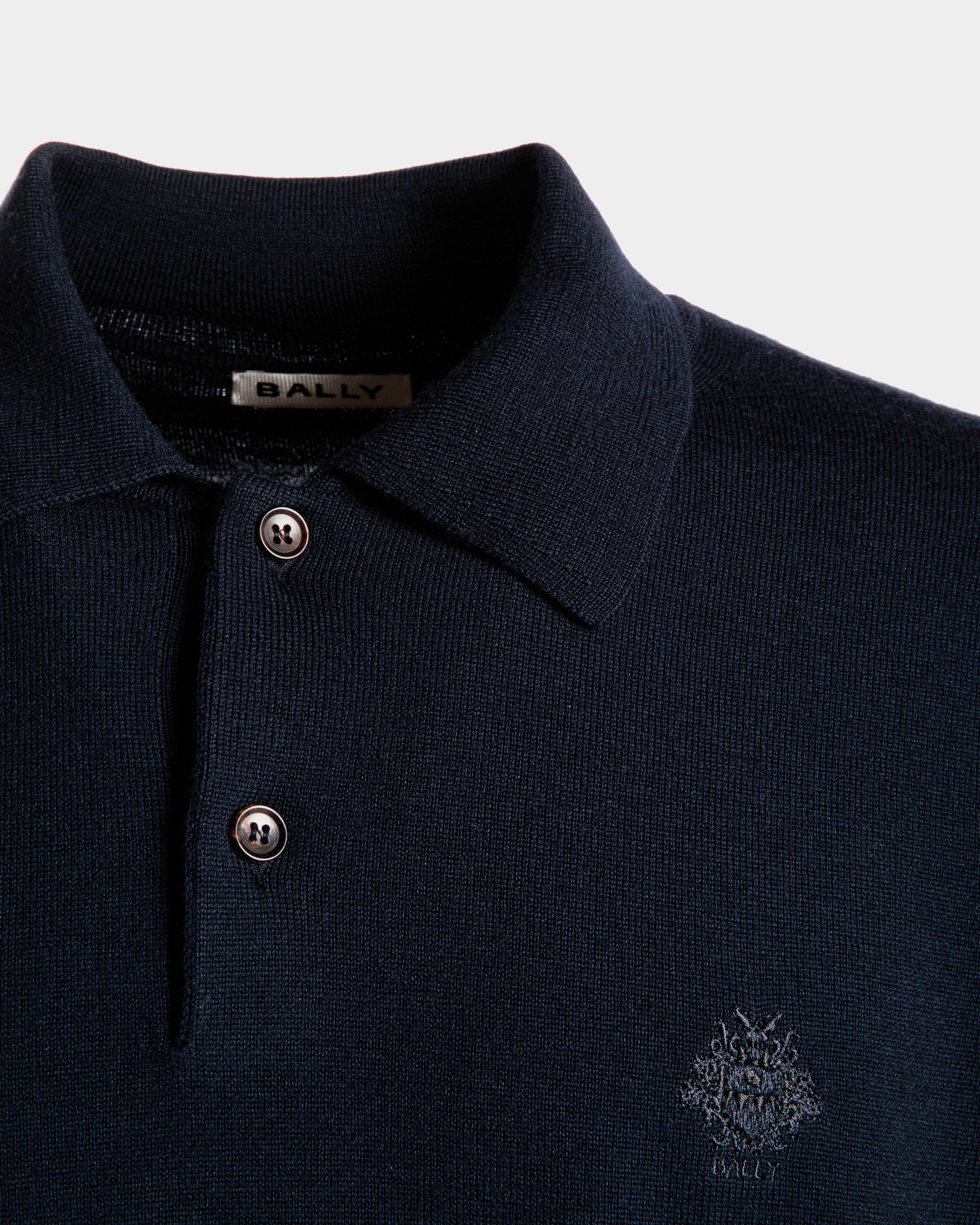 Langärmeliges Poloshirt Aus Wolle In Navy Blue Mit Bally Crest Logo - Herren - Bally - 05