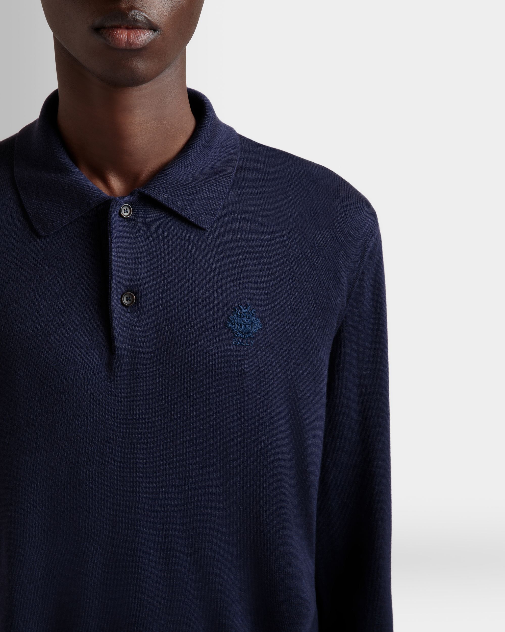Langärmeliges Poloshirt Aus Kaschmirgemisch In Navy Blue Mit Bally Crest-Logo - Homme - Bally - 03