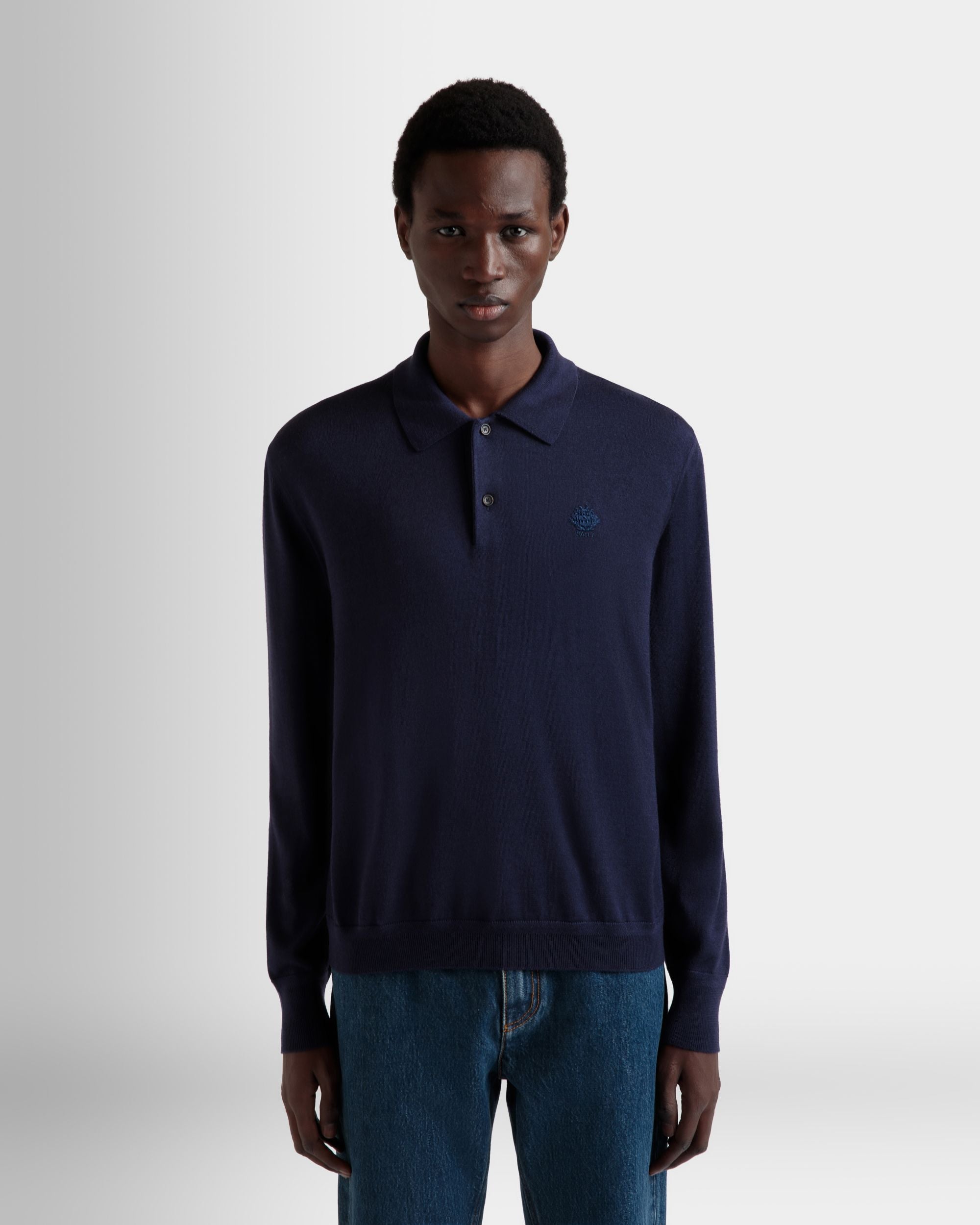 Langärmeliges Poloshirt Aus Kaschmirgemisch In Navy Blue Mit Bally Crest-Logo - Herren - Bally - 07