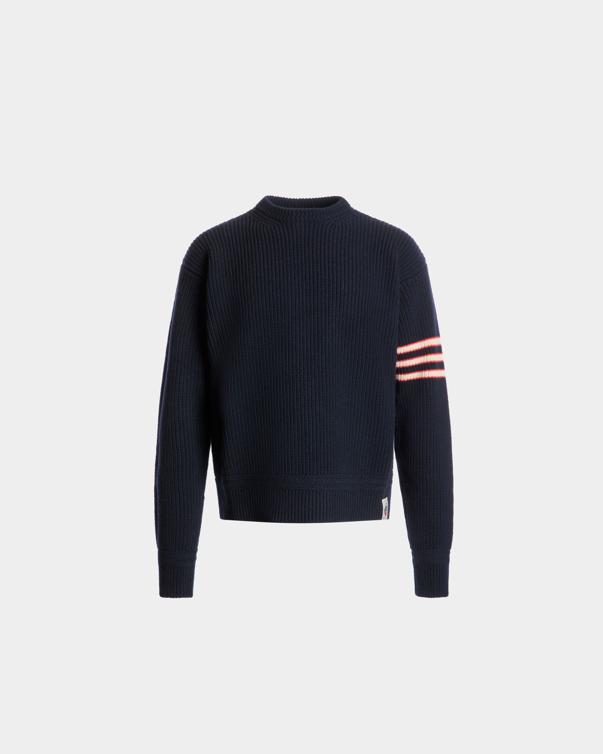 Pull À Col Ras-Du-Cou Avec Logo Bally Crest En Laine Navy Blue - Homme - Bally - 01