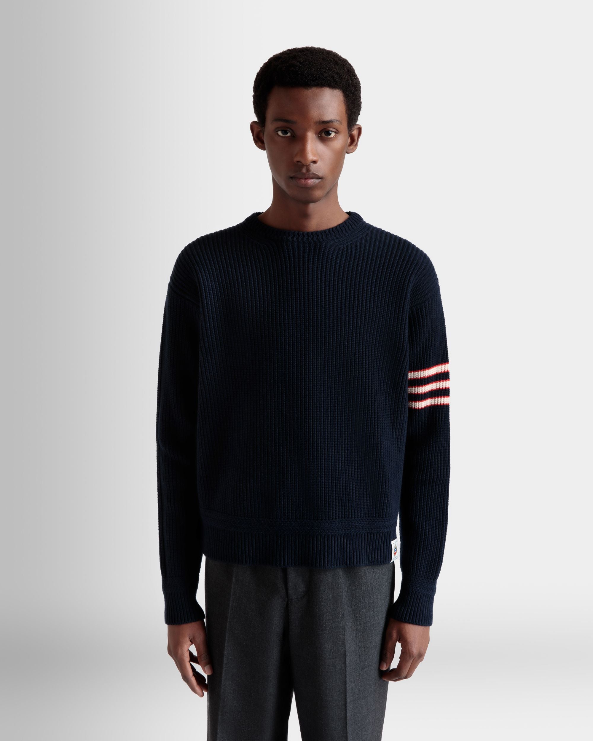 Pull À Col Ras-Du-Cou Avec Logo Bally Crest En Laine Navy Blue - Homme - Bally - 03