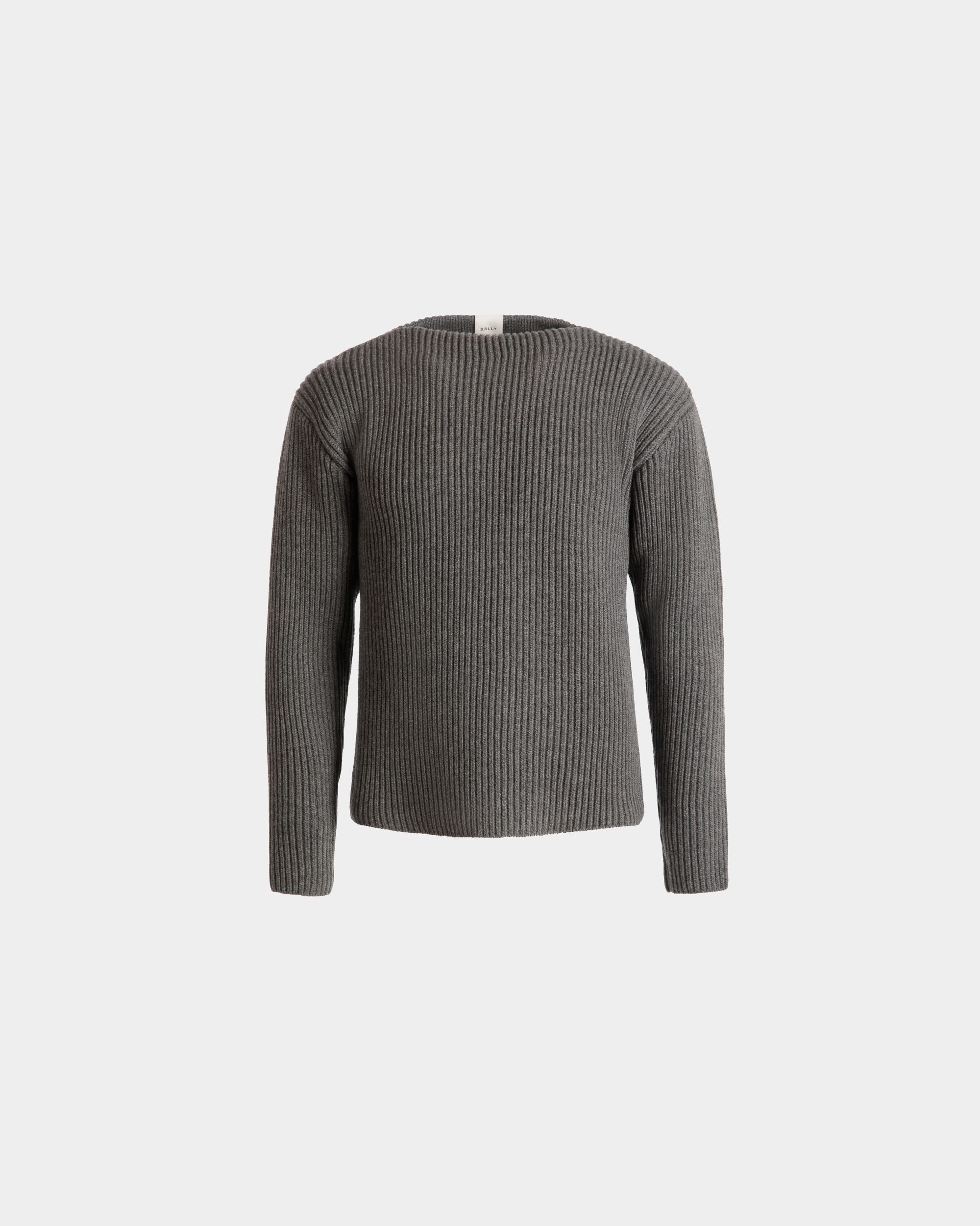Crewneck Sweater With A Bally Crest In Dark Grey Wool - Men's - Bally - 01