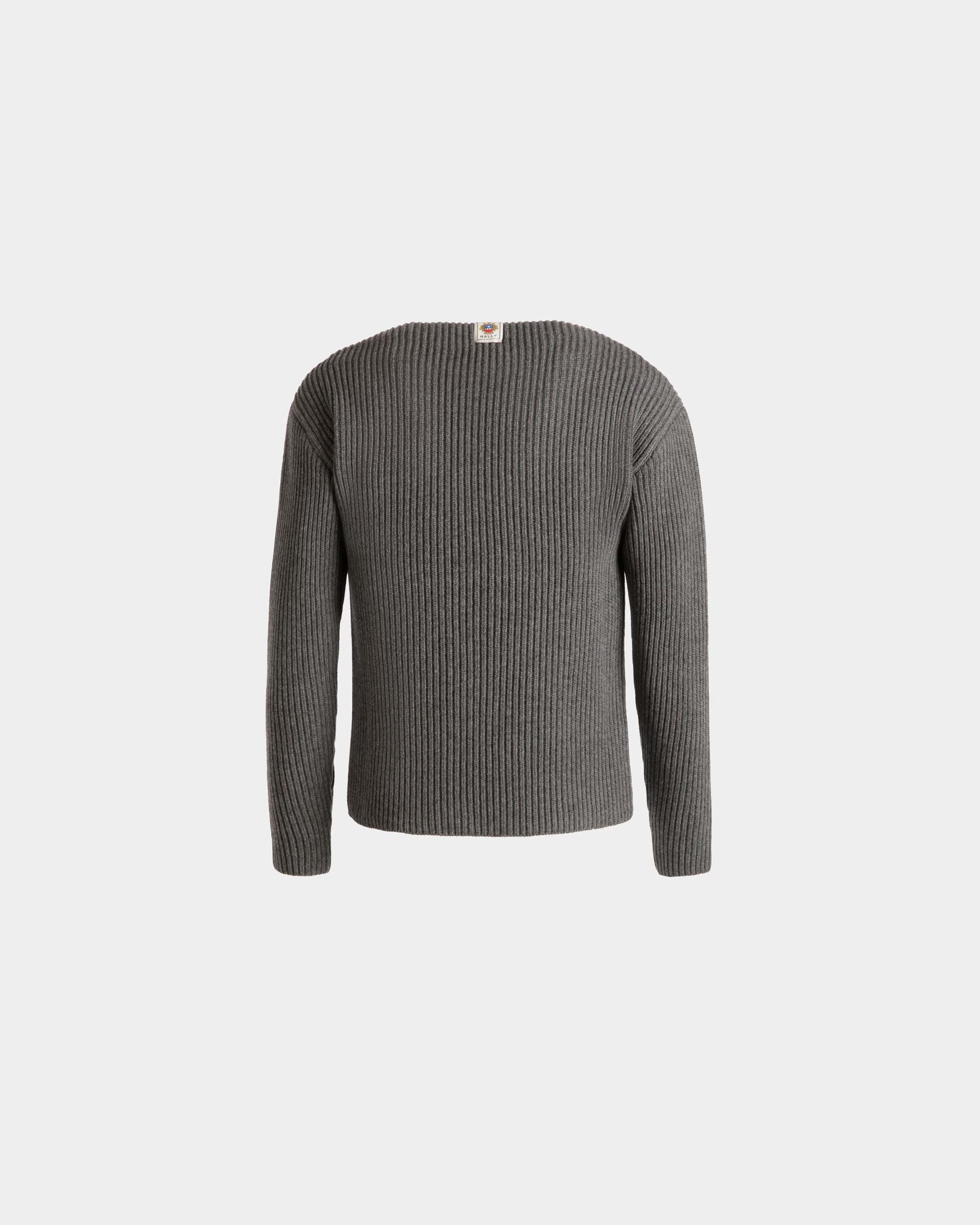 Crewneck Sweater With A Bally Crest In Dark Grey Wool - Men's - Bally - 04