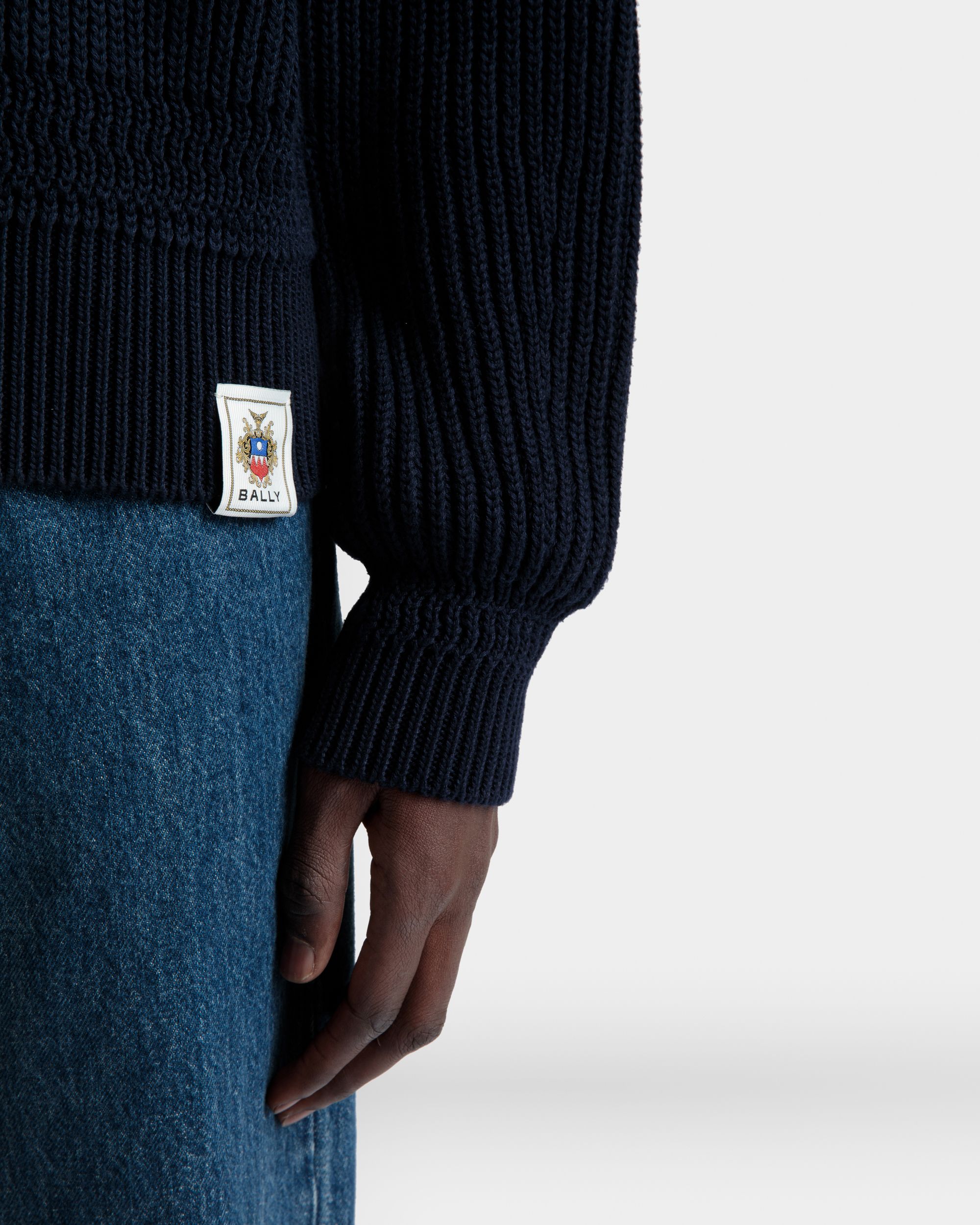 Crewneck Sweater in Navy Blue Cotton - Men's - Bally - 03