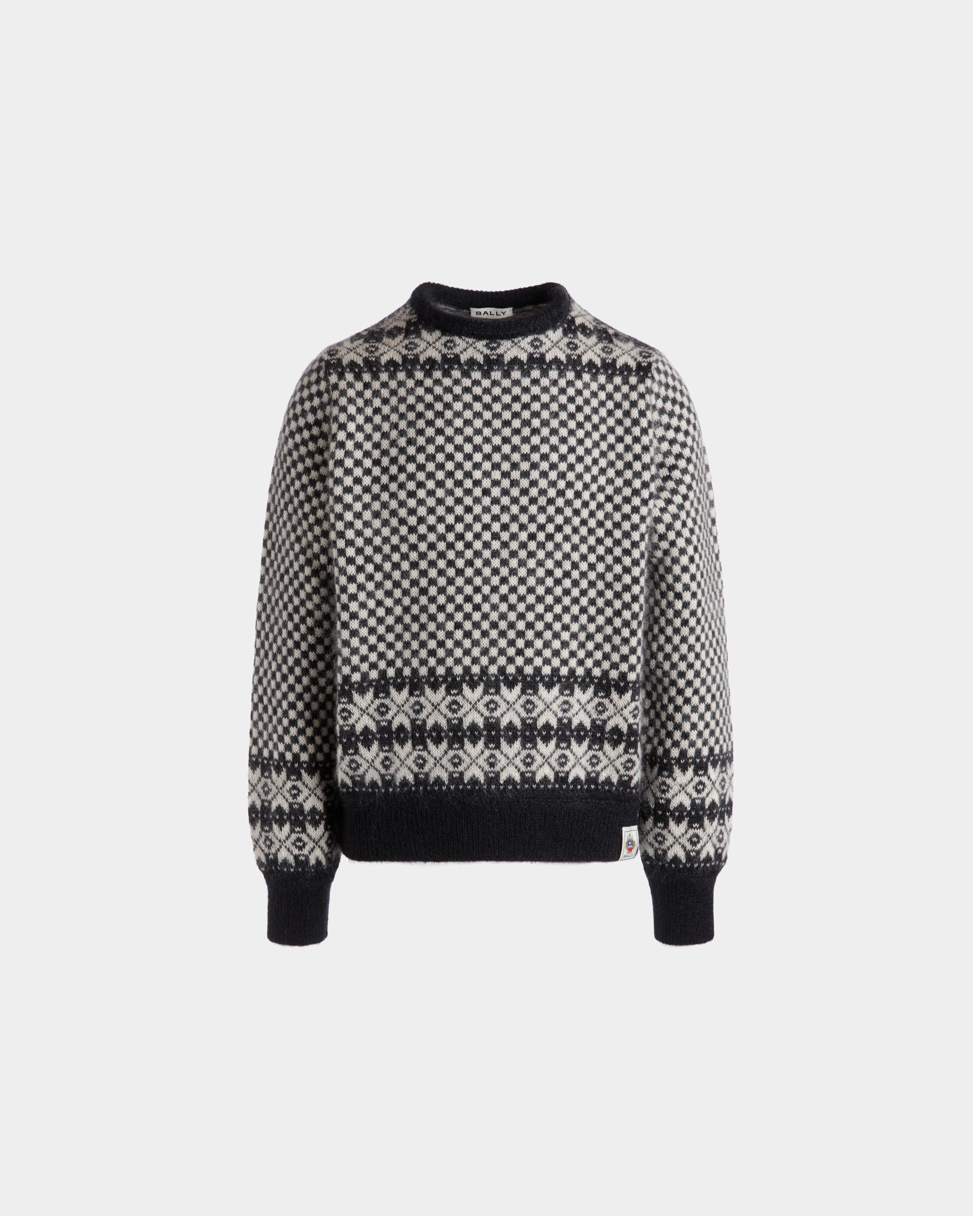 Crewneck Sweater In Black And White Mohair And Silk - Men's - Bally - 01
