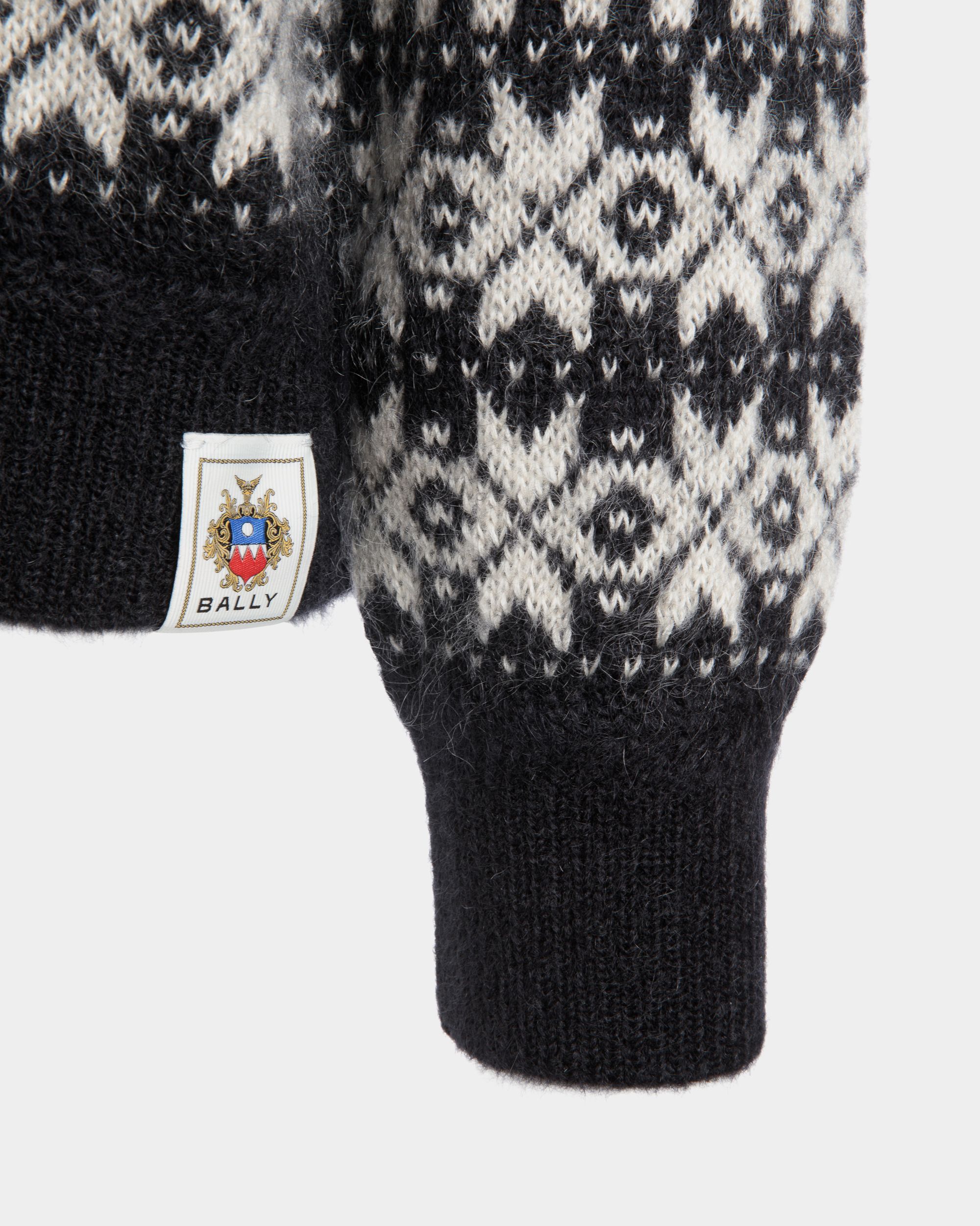 Crewneck Sweater In Black And White Mohair And Silk - Men's - Bally - 04