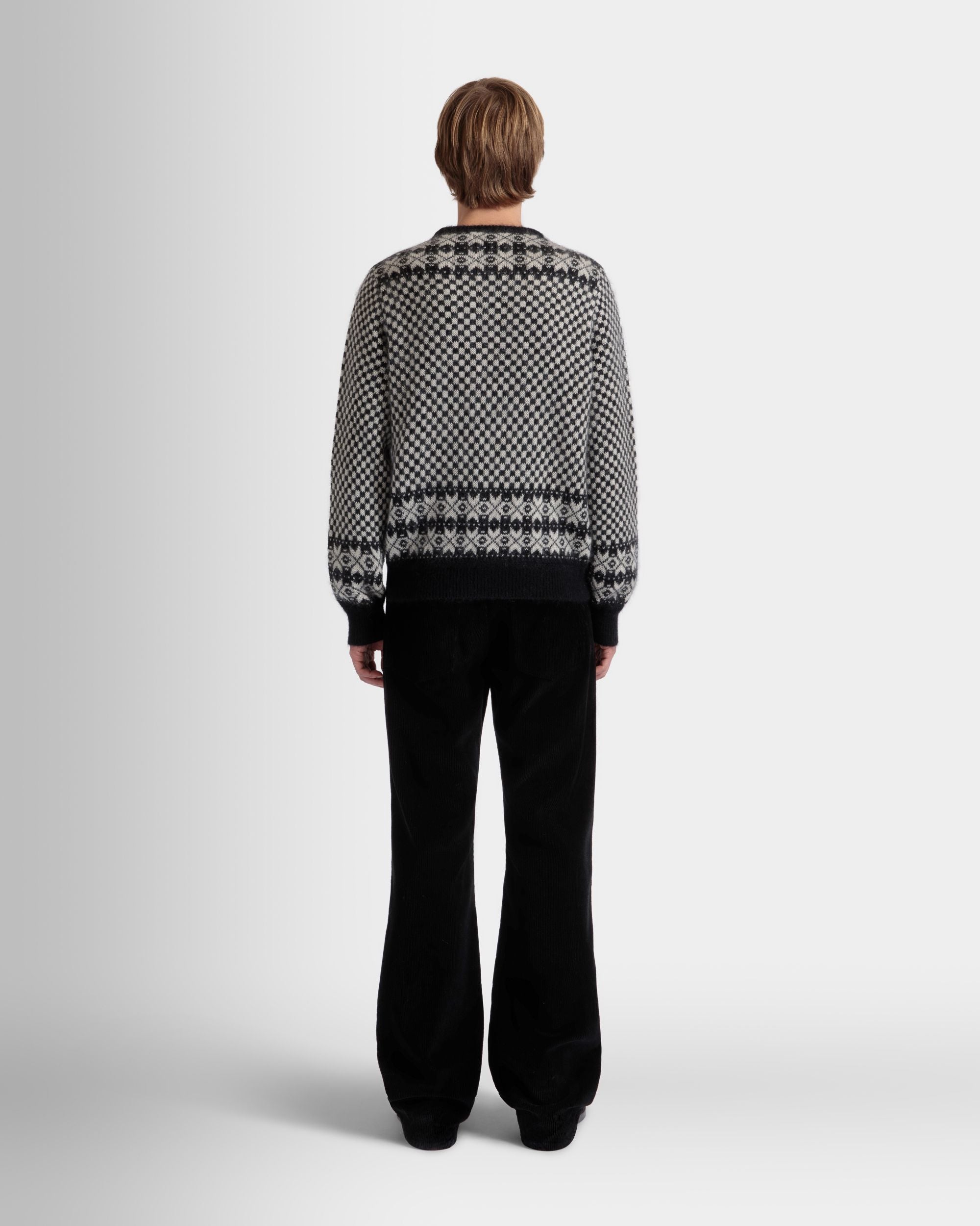 Crewneck Sweater In Black And White Mohair And Silk - Men's - Bally - 06