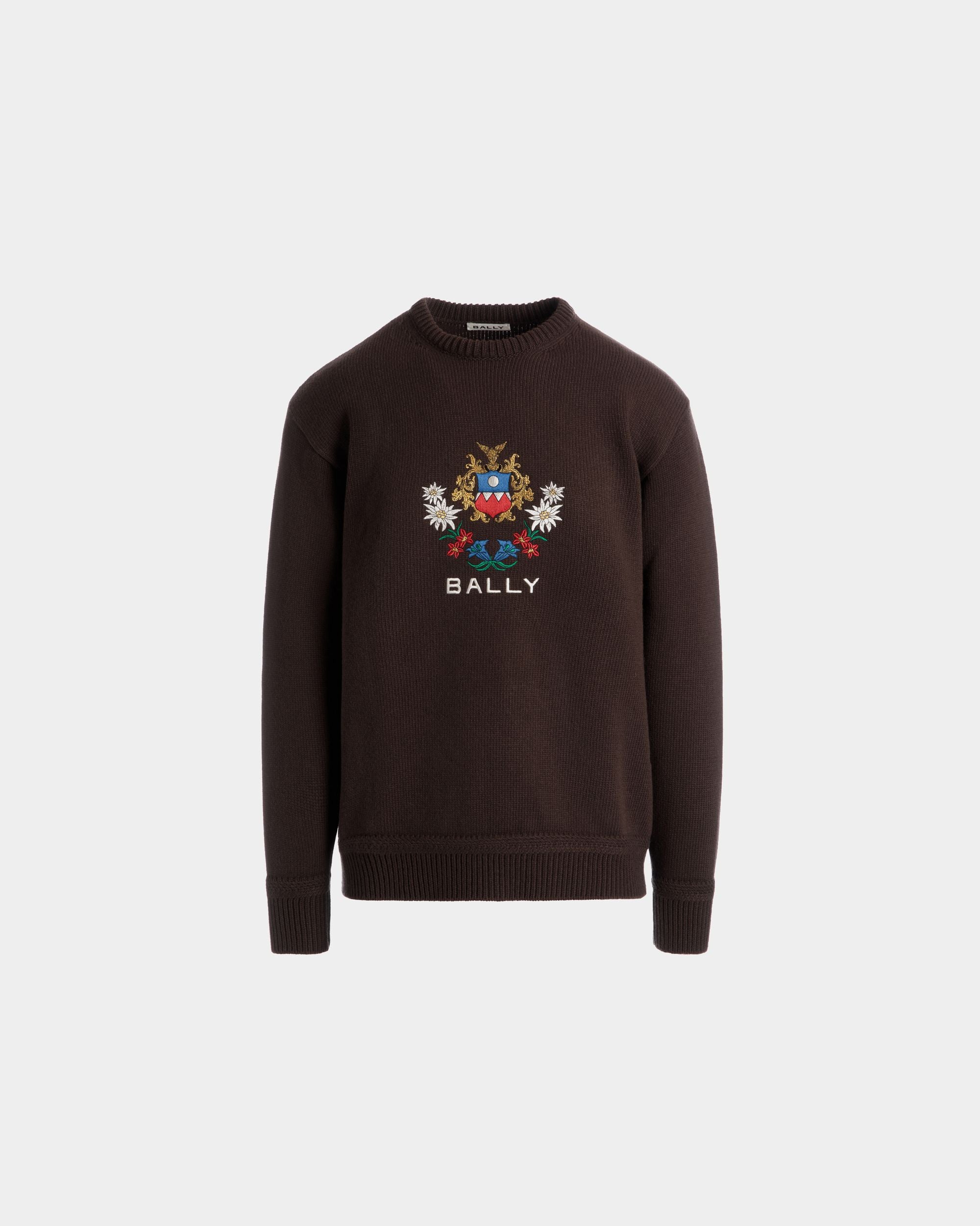 Pullover Girocollo Winter Capsule In Lana Color Ebano Con Ricamo Alpine Flowers - Uomo - Bally - 01