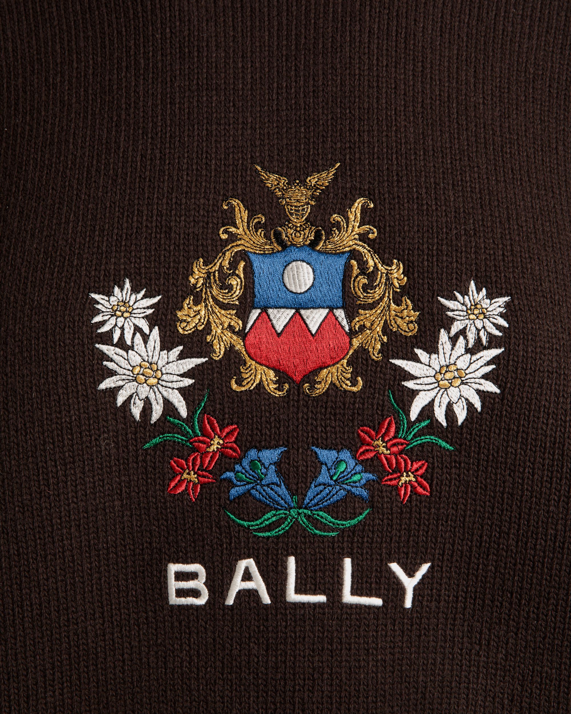 Pullover Girocollo Winter Capsule In Lana Color Ebano Con Ricamo Alpine Flowers - Uomo - Bally - 04