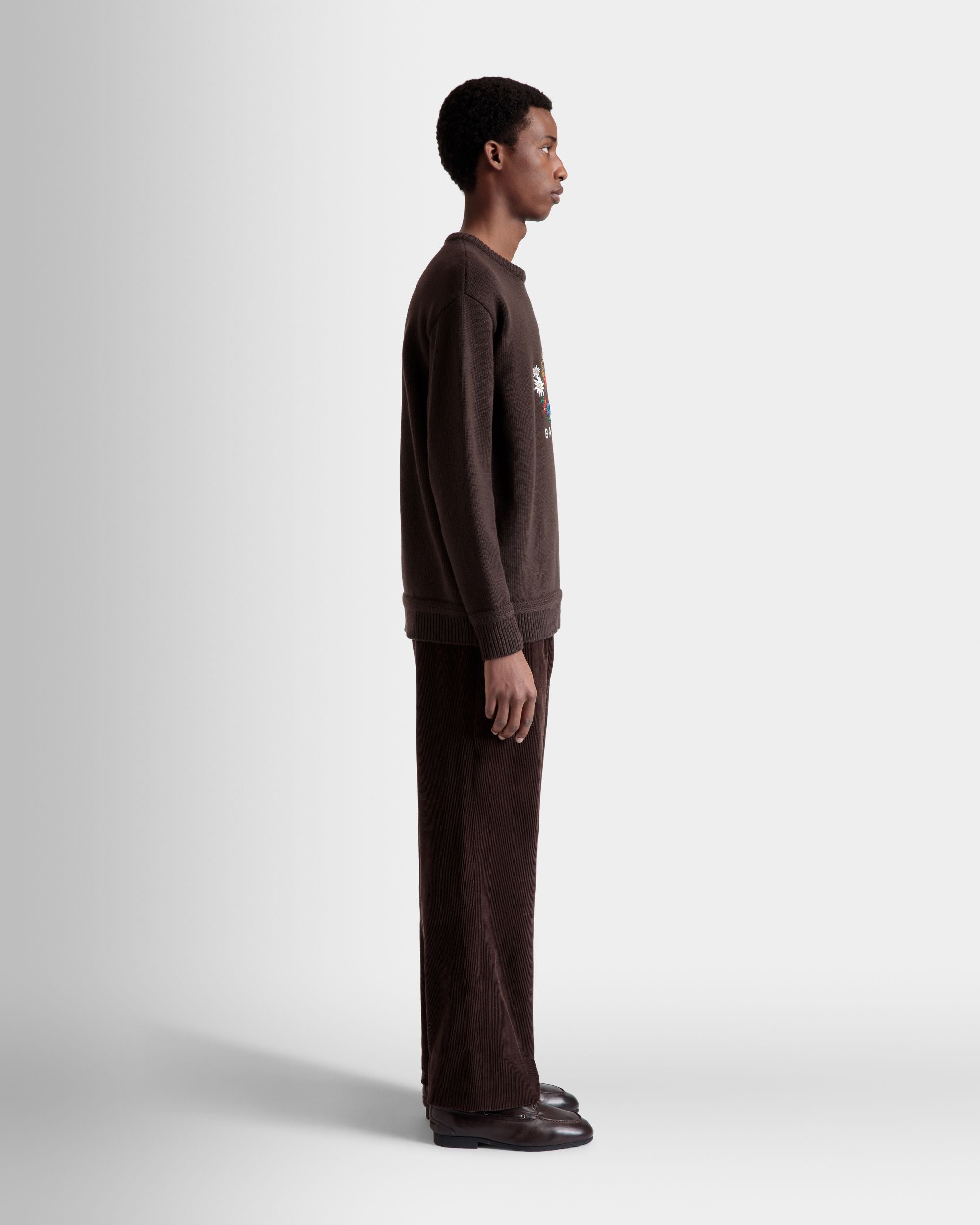 Pullover Girocollo Winter Capsule In Lana Color Ebano Con Ricamo Alpine Flowers - Uomo - Bally - 05