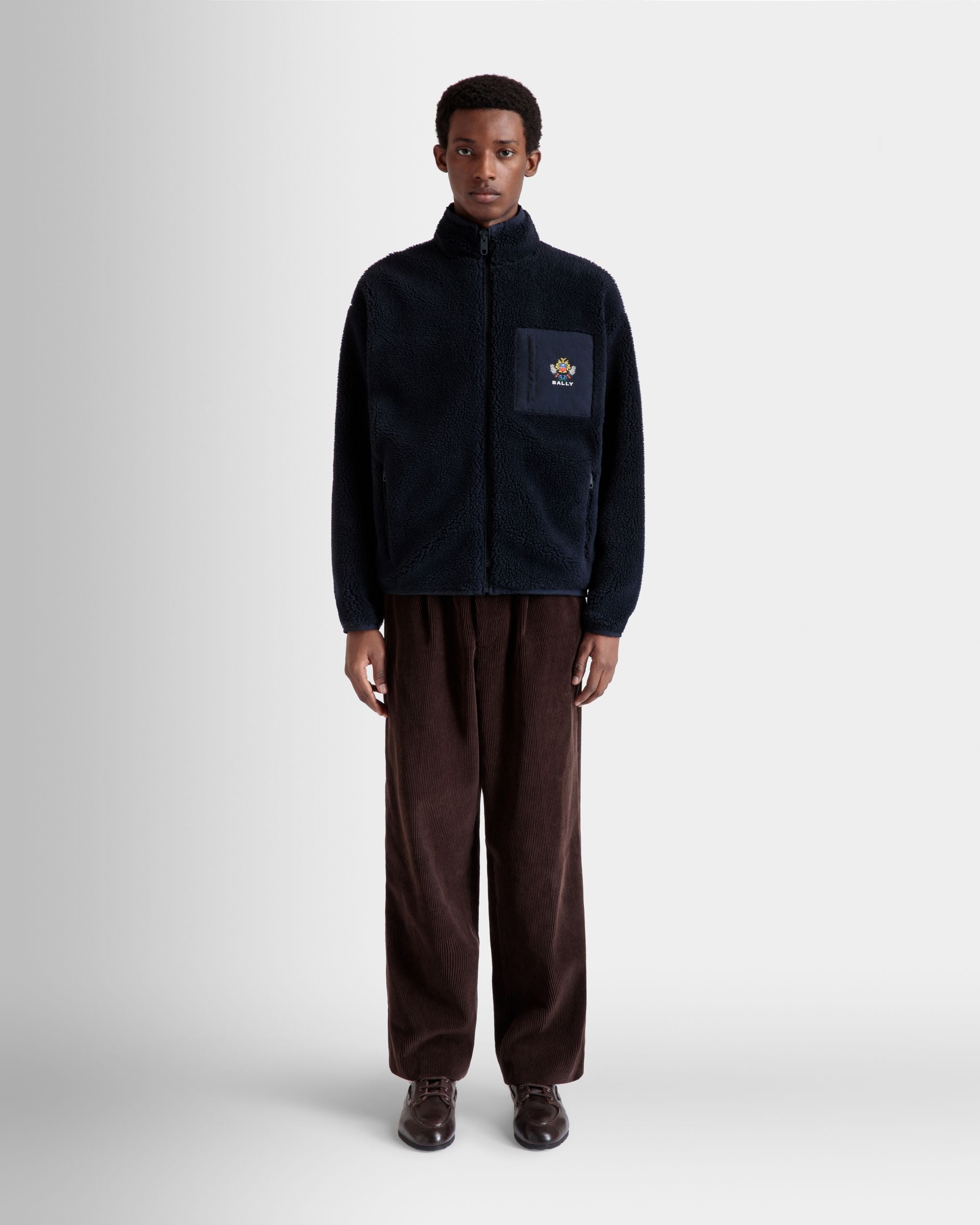 Winter Capsule Sweatshirt Mit Alpenblumen Aus Fleece In Navy Blue - Homme - Bally - 02