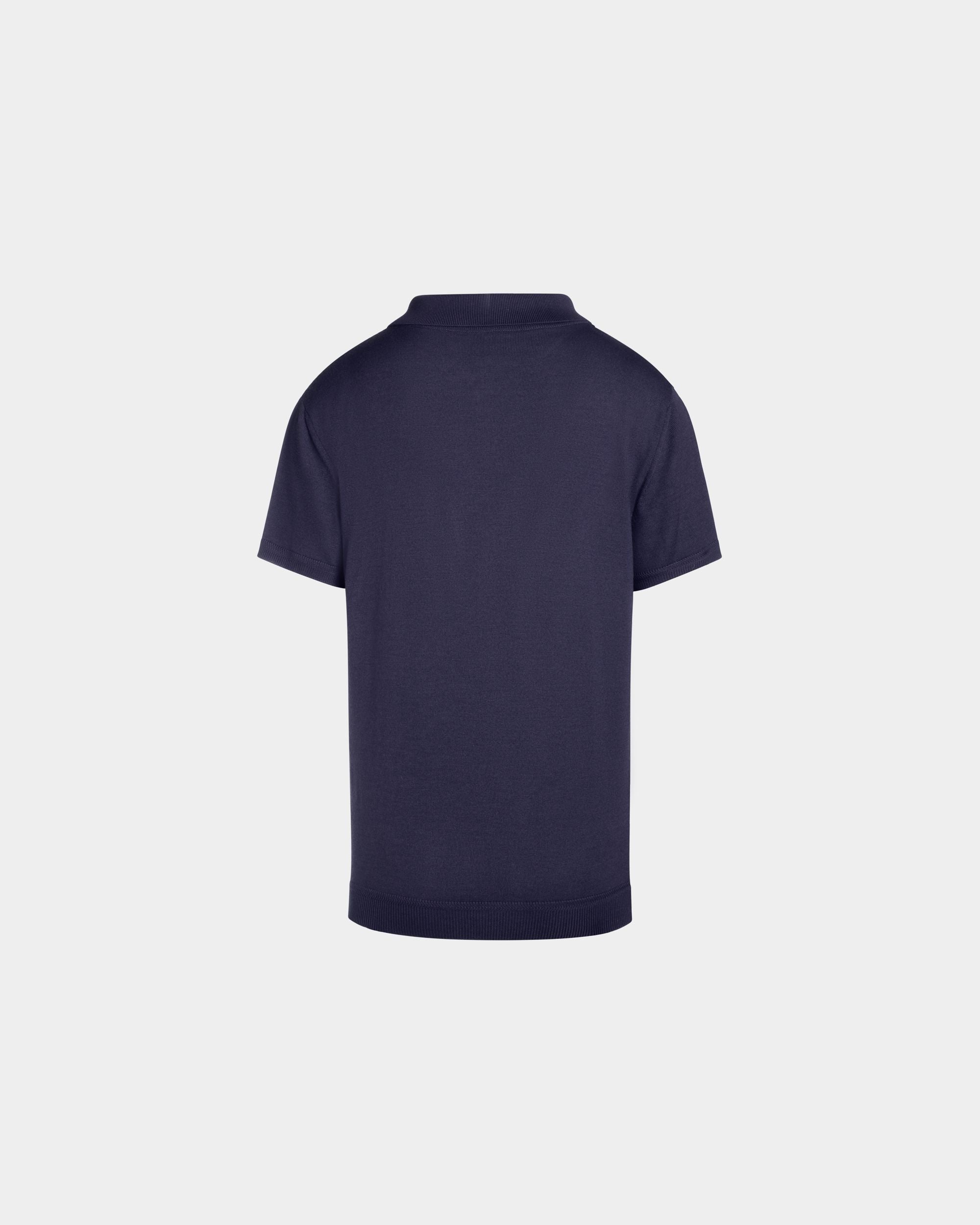 Poloshirt Aus Wolle Und Kaschmir In Navy Blue Mit Gesticktem Wappen - Homme - Bally - 03