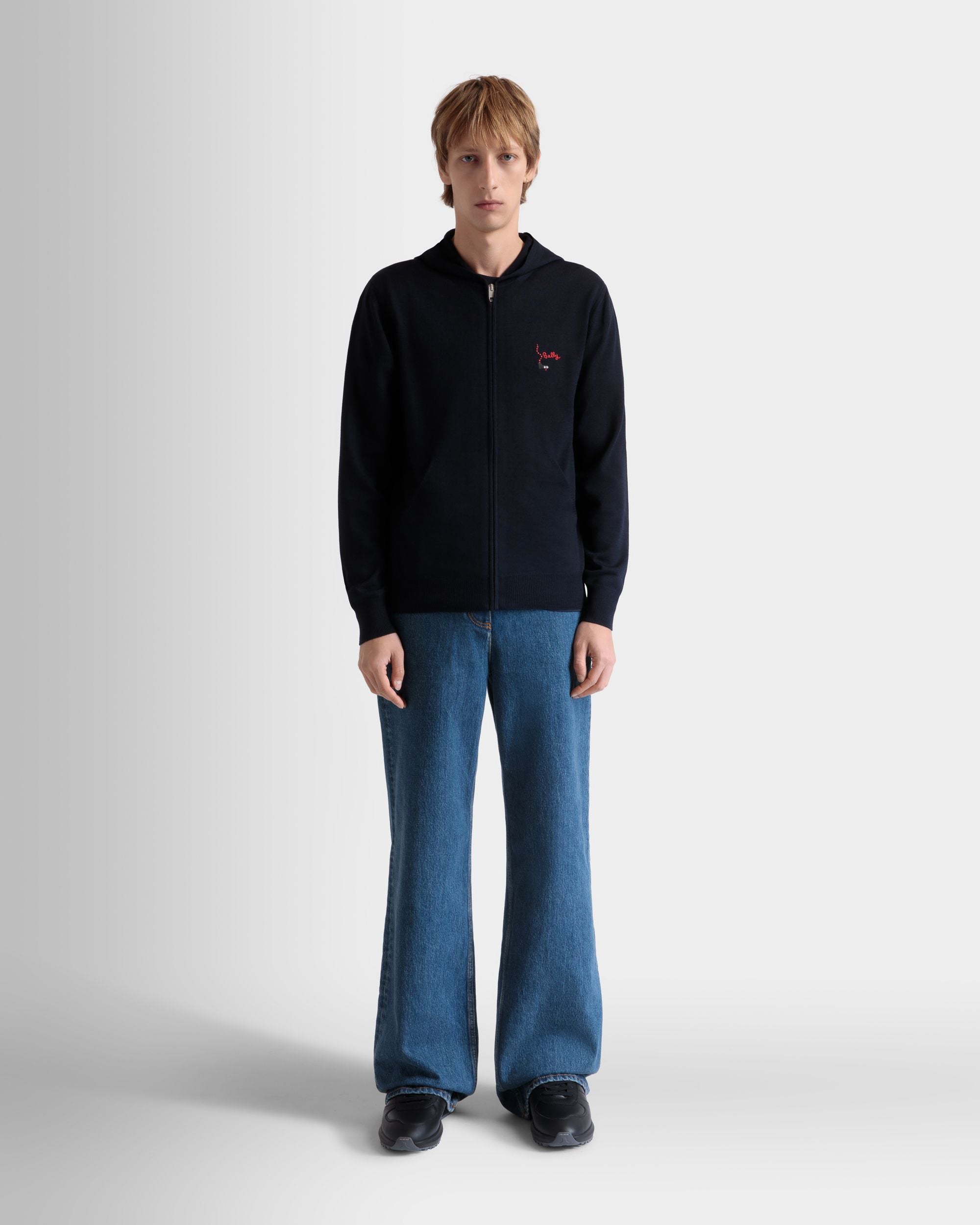 Sweat-Shirt À Capuche En Laine Navy Blue - Homme - Bally - 02