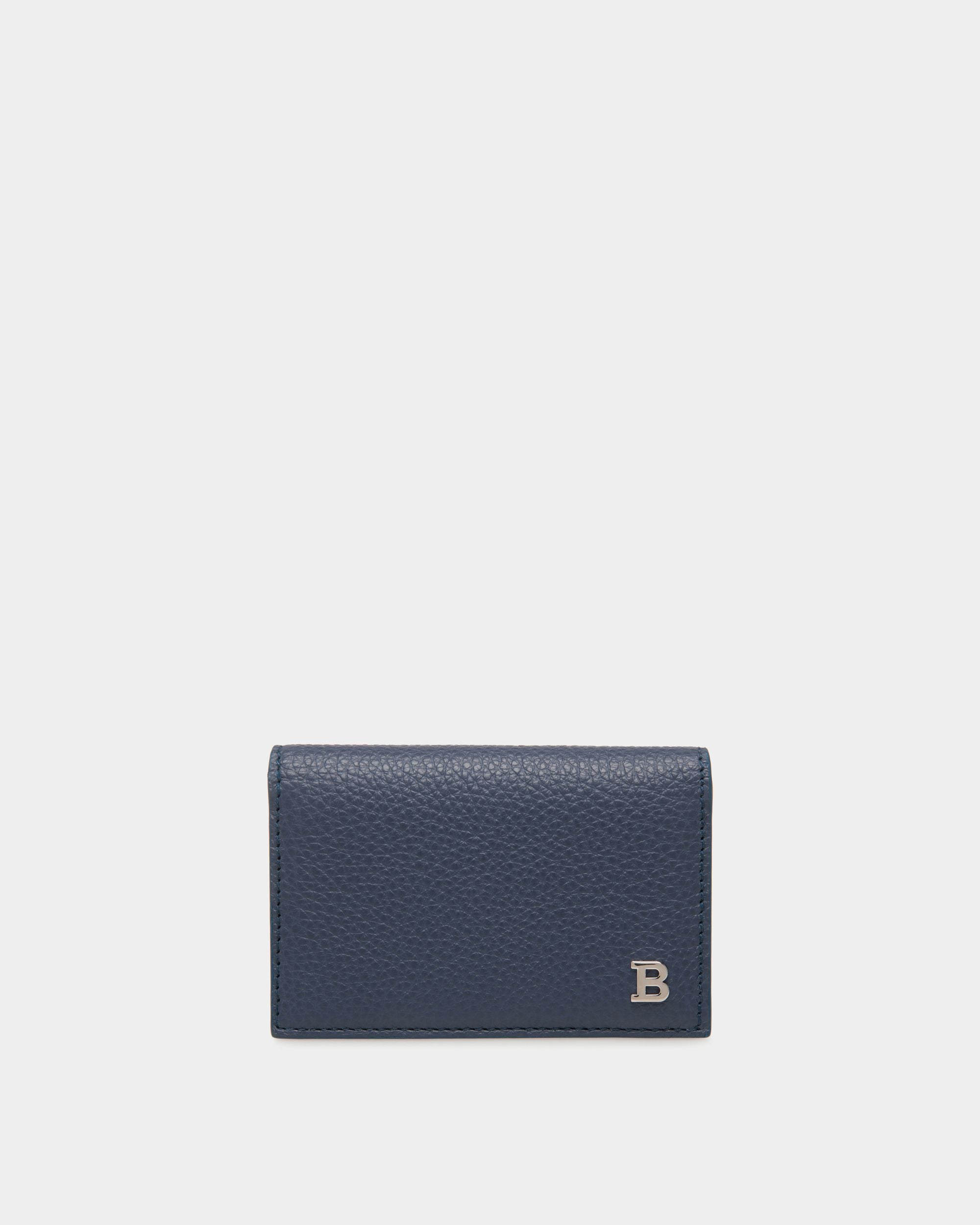 Business Card Holder In Blue Leather - Men's - Bally - 01