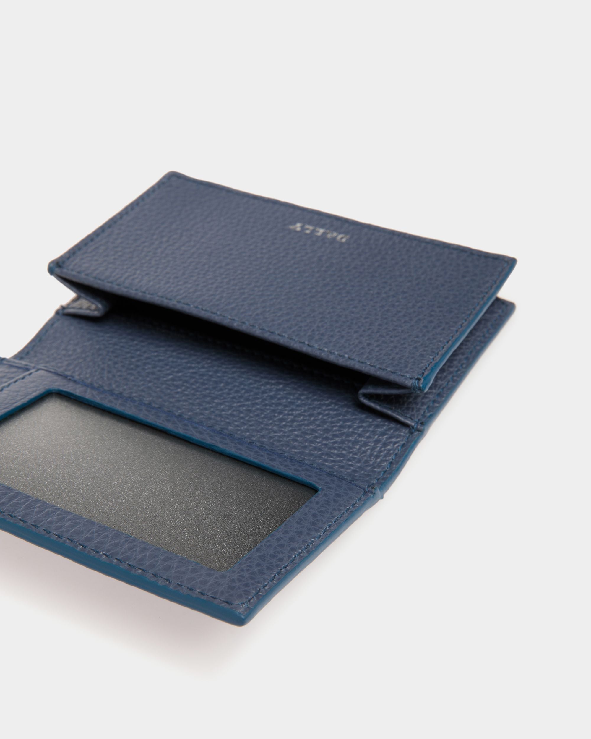 Business Card Holder In Blue Leather - Men's - Bally - 04