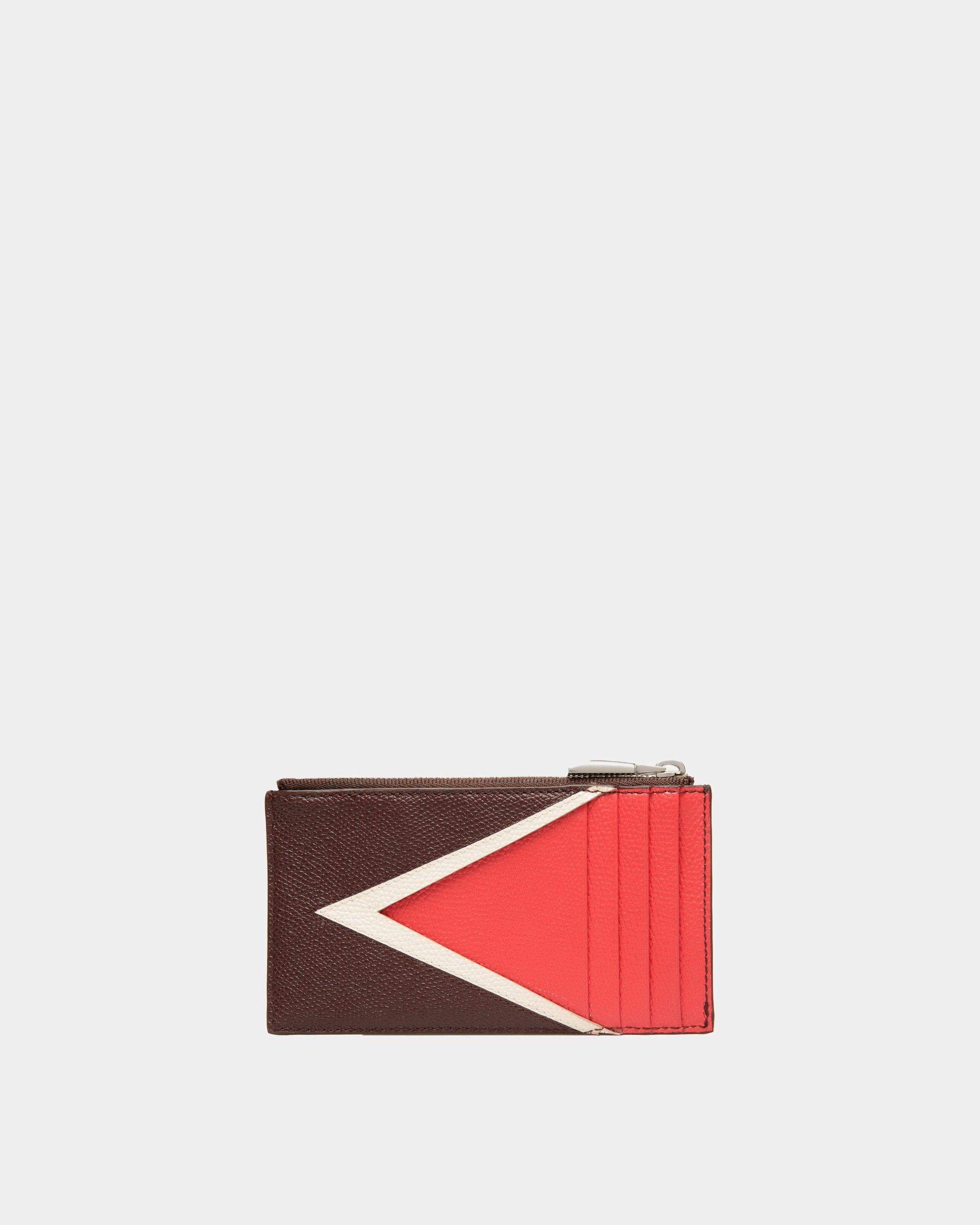 Flag | Kartenetui mit Münzfach für Herren aus geprägtem Leder in Kastanienbraun Und Rot | Bally | Still Life Rückseite
