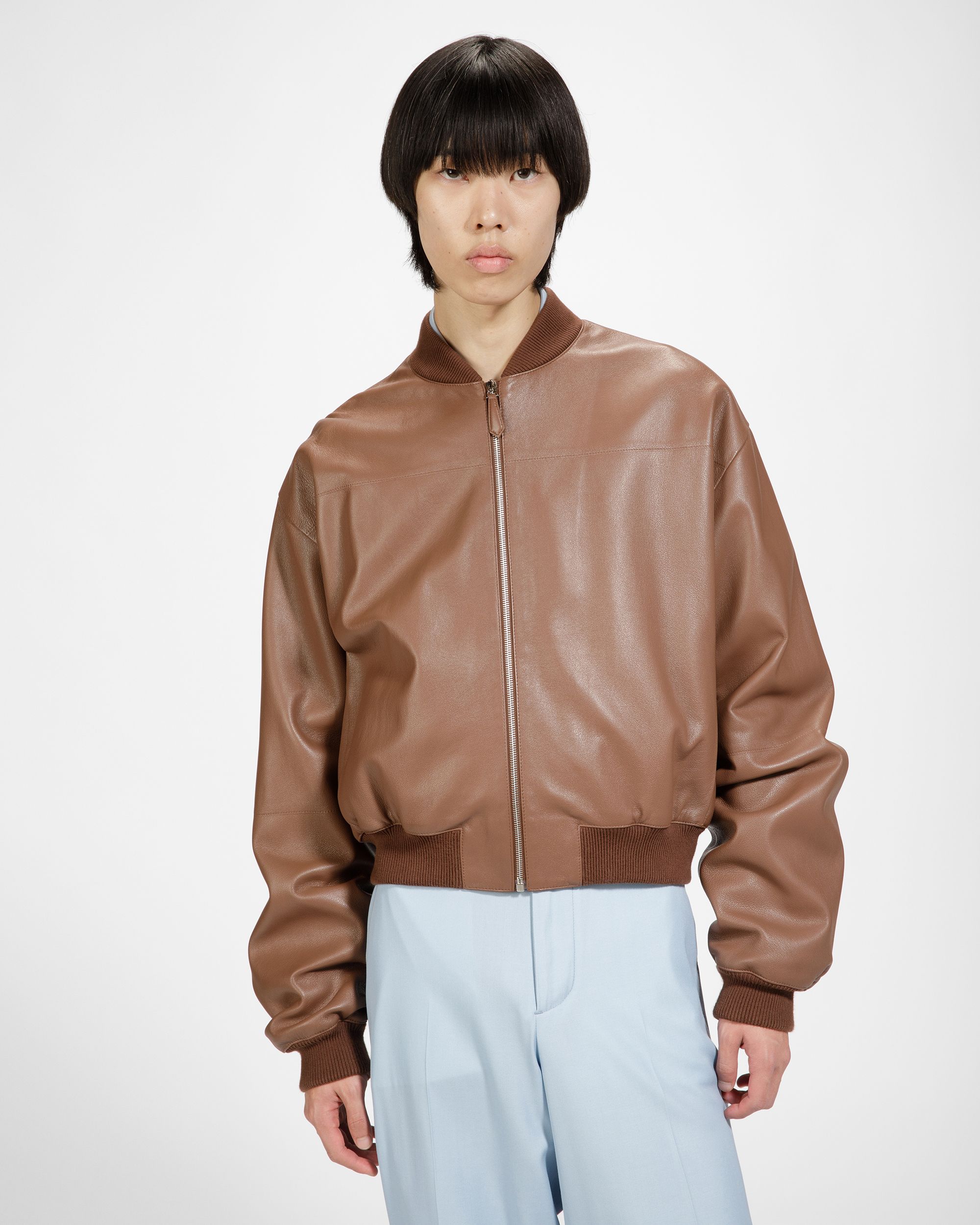 Blouson Bomber En Cuir Marron - Homme - Bally - 01