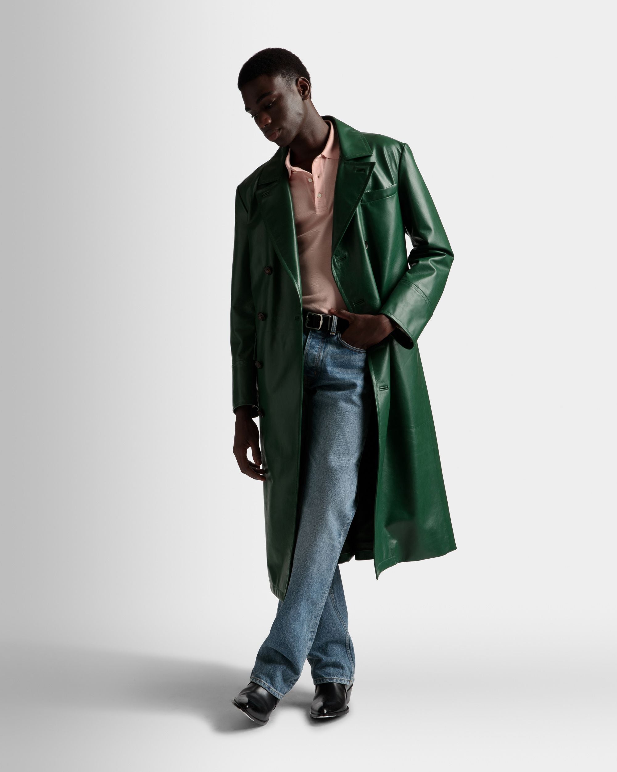 Zweireihiger Mantel Aus Nappaleder in Kelly Green - Herren - Bally - 02