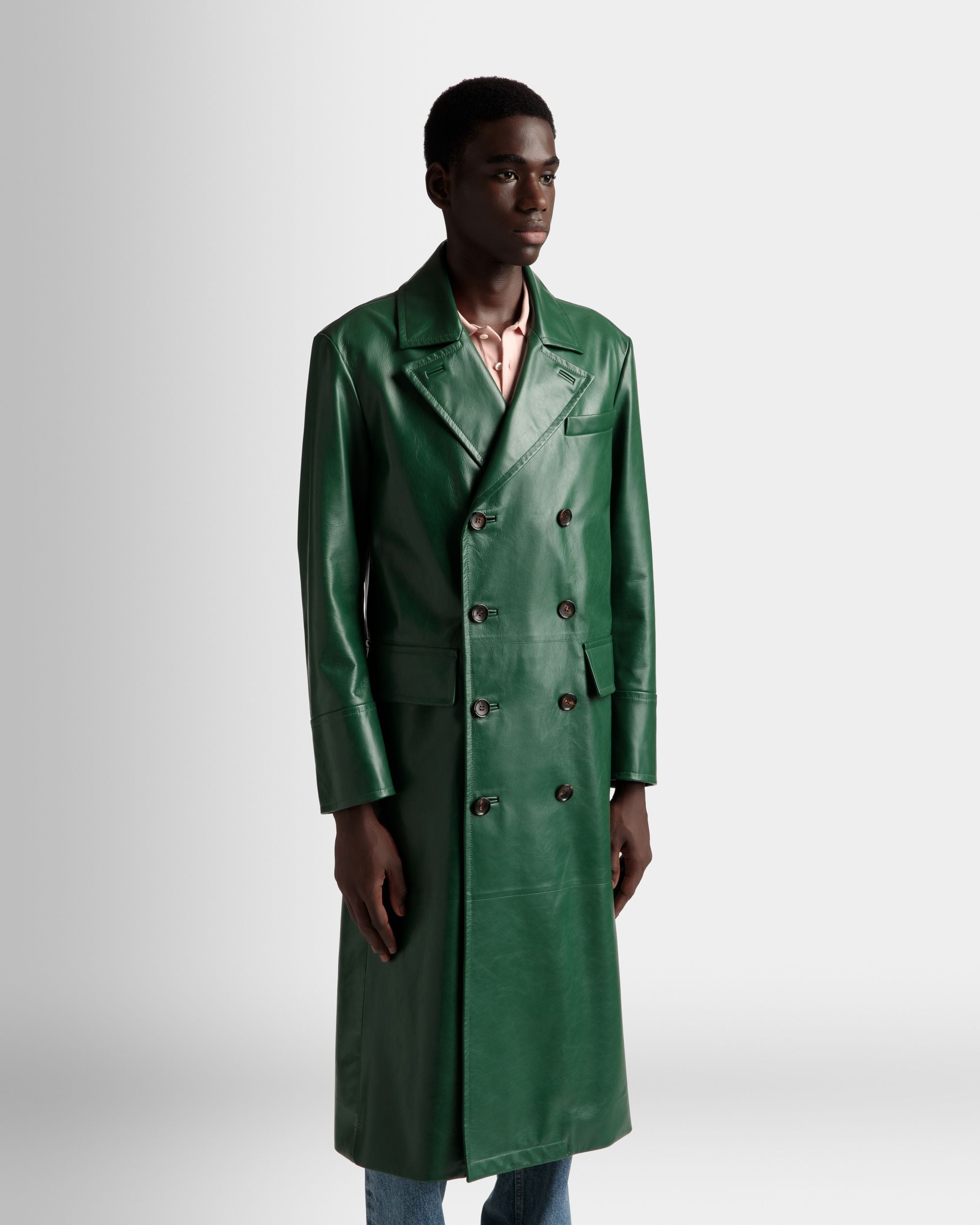 Zweireihiger Mantel Aus Nappaleder in Kelly Green - Herren - Bally - 03