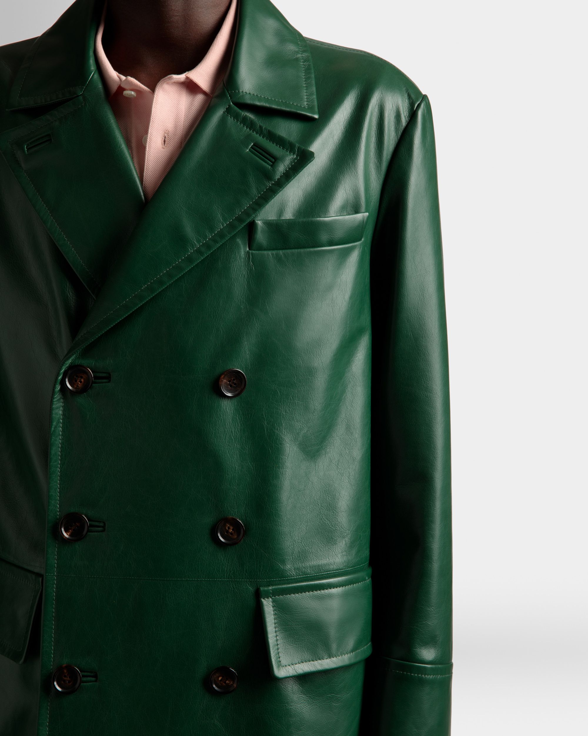 Zweireihiger Mantel Aus Nappaleder in Kelly Green - Herren - Bally - 04