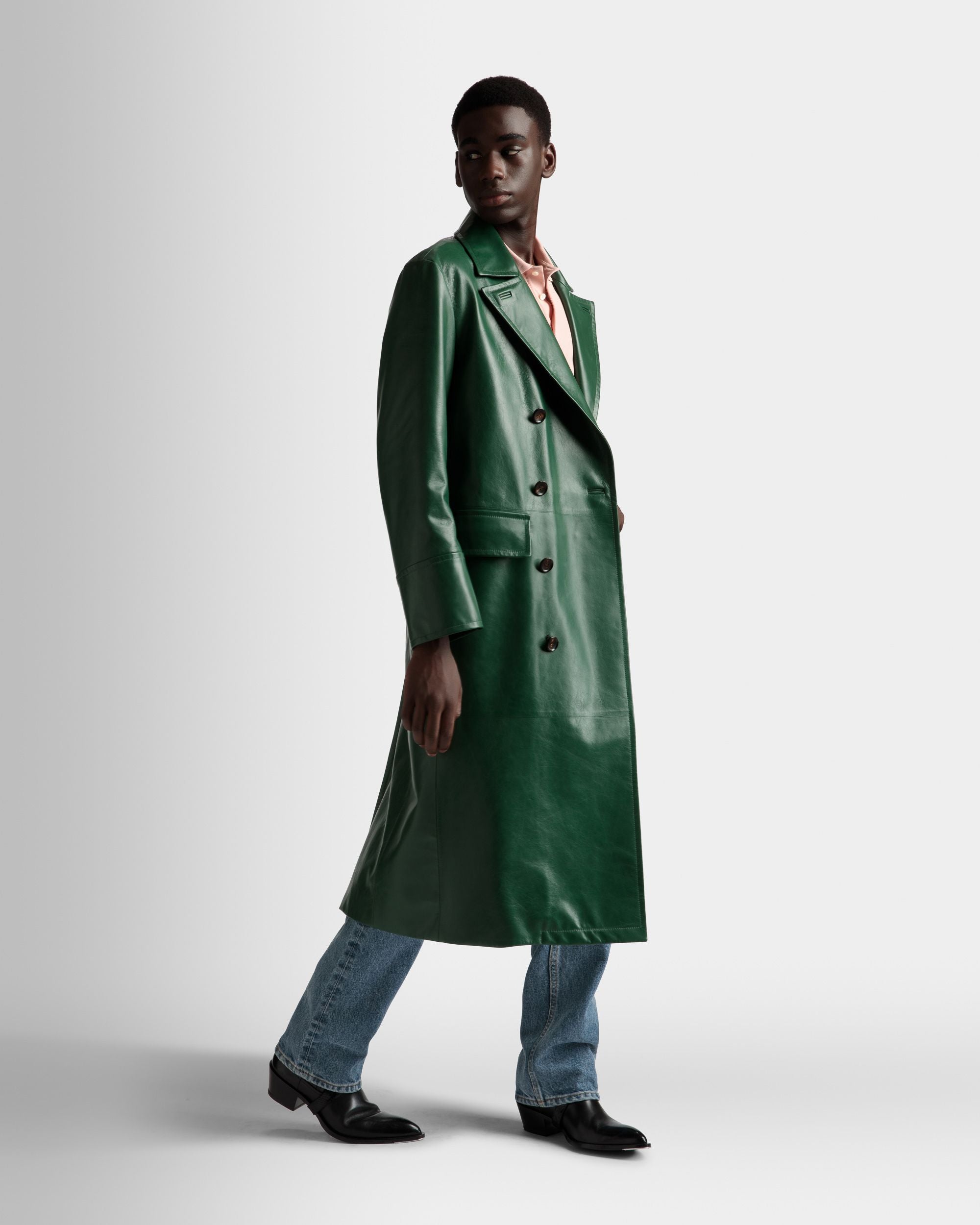 Zweireihiger Mantel Aus Nappaleder in Kelly Green - Herren - Bally - 05