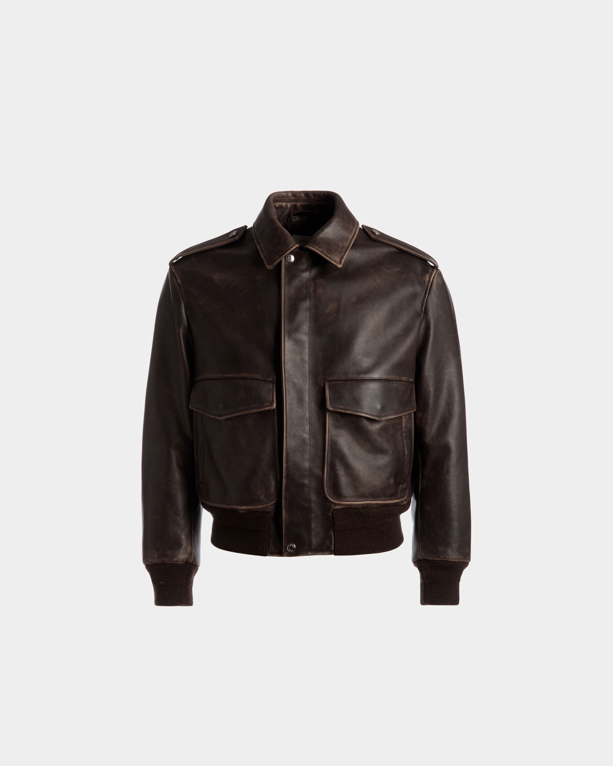 Blouson bomber En cuir marron - Homme - Bally - 01