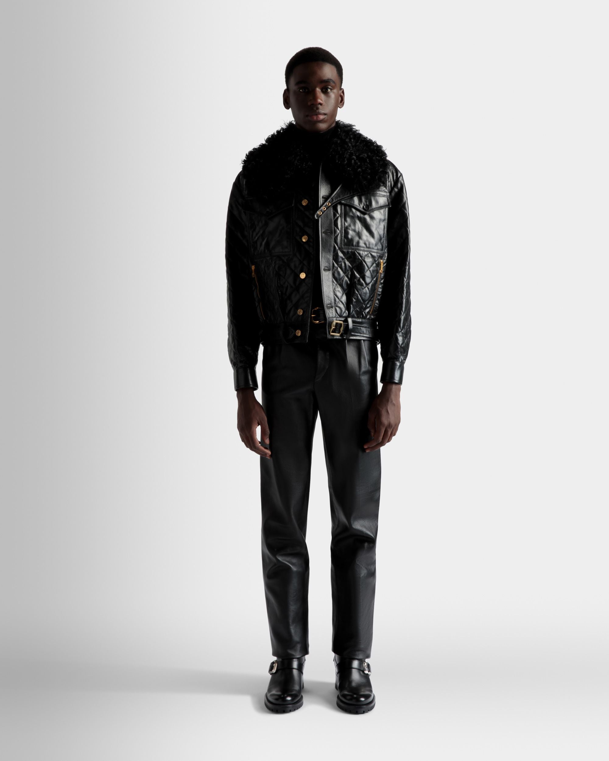 Blouson Bomber En Cuir Noir - Homme - Bally - 02