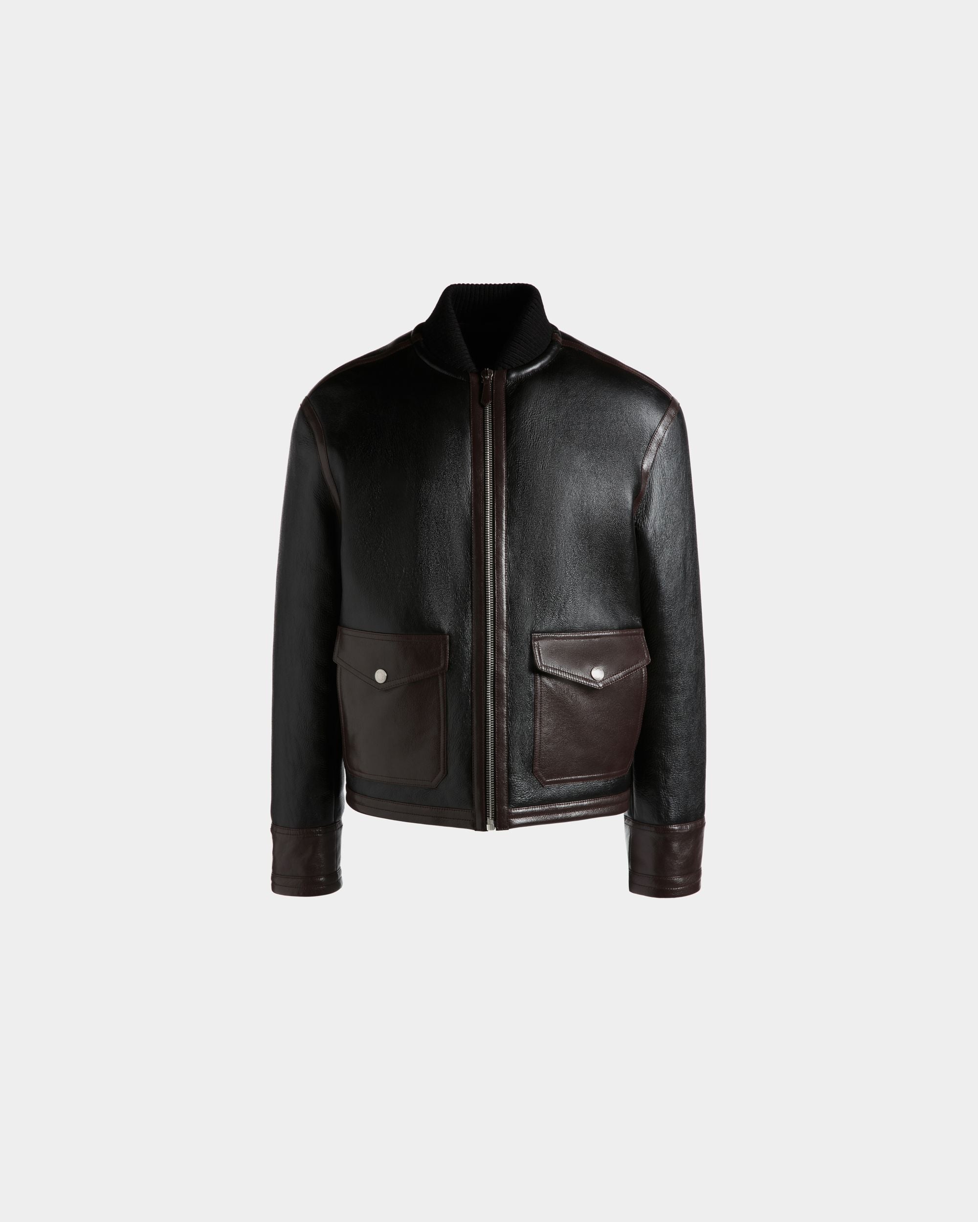 Shearling Lined Bomber in Black Leather - Men's - Bally - 01