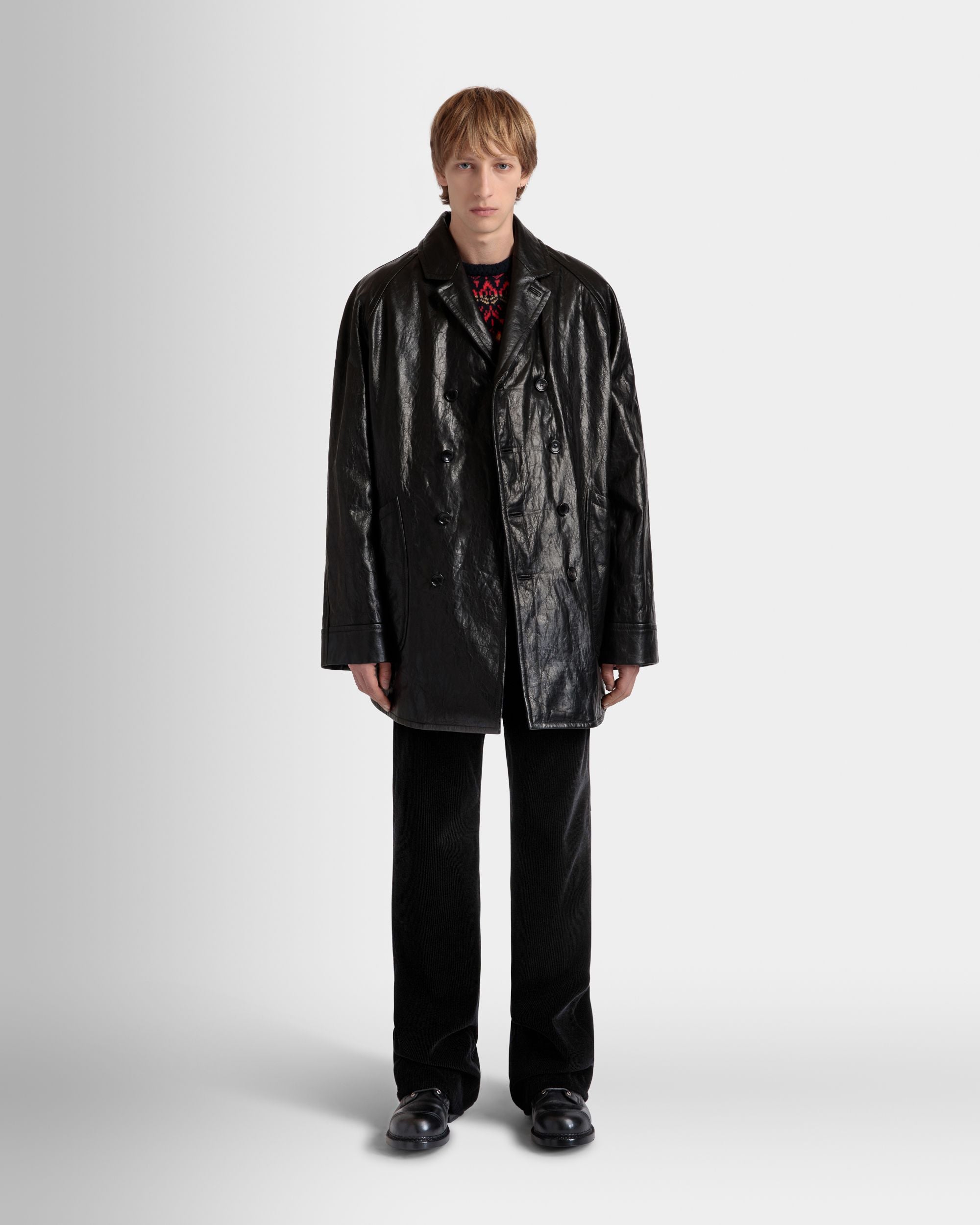 Double-breasted Coat In Black Leather - Men's - Bally - 02