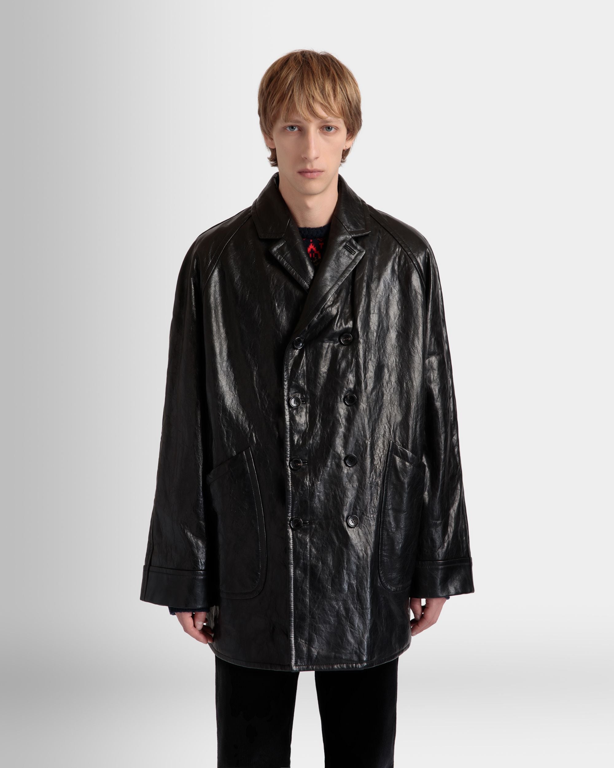 Double-breasted Coat In Black Leather - Men's - Bally - 03