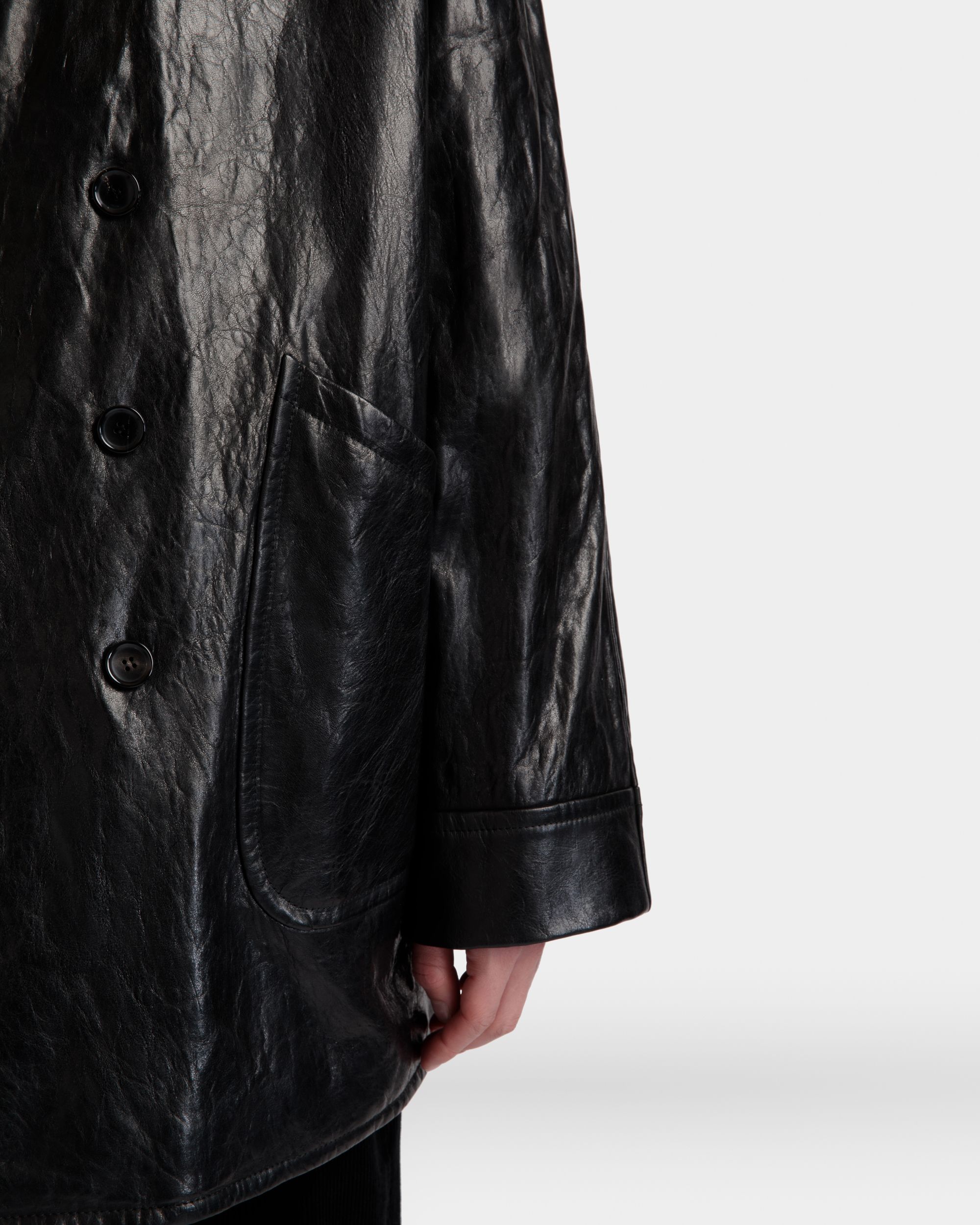 Double-breasted Coat In Black Leather - Men's - Bally - 04