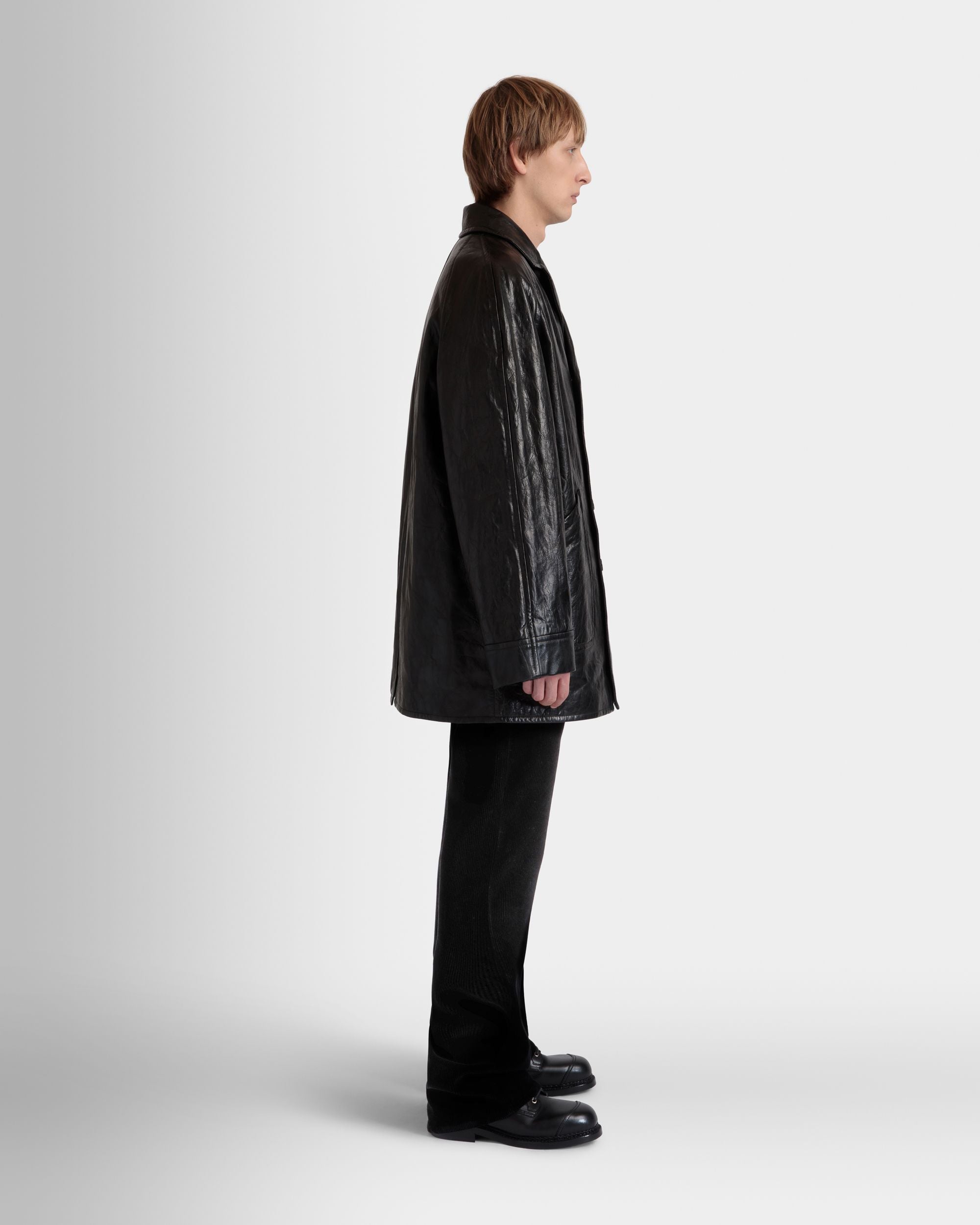 Double-breasted Coat In Black Leather - Men's - Bally - 05
