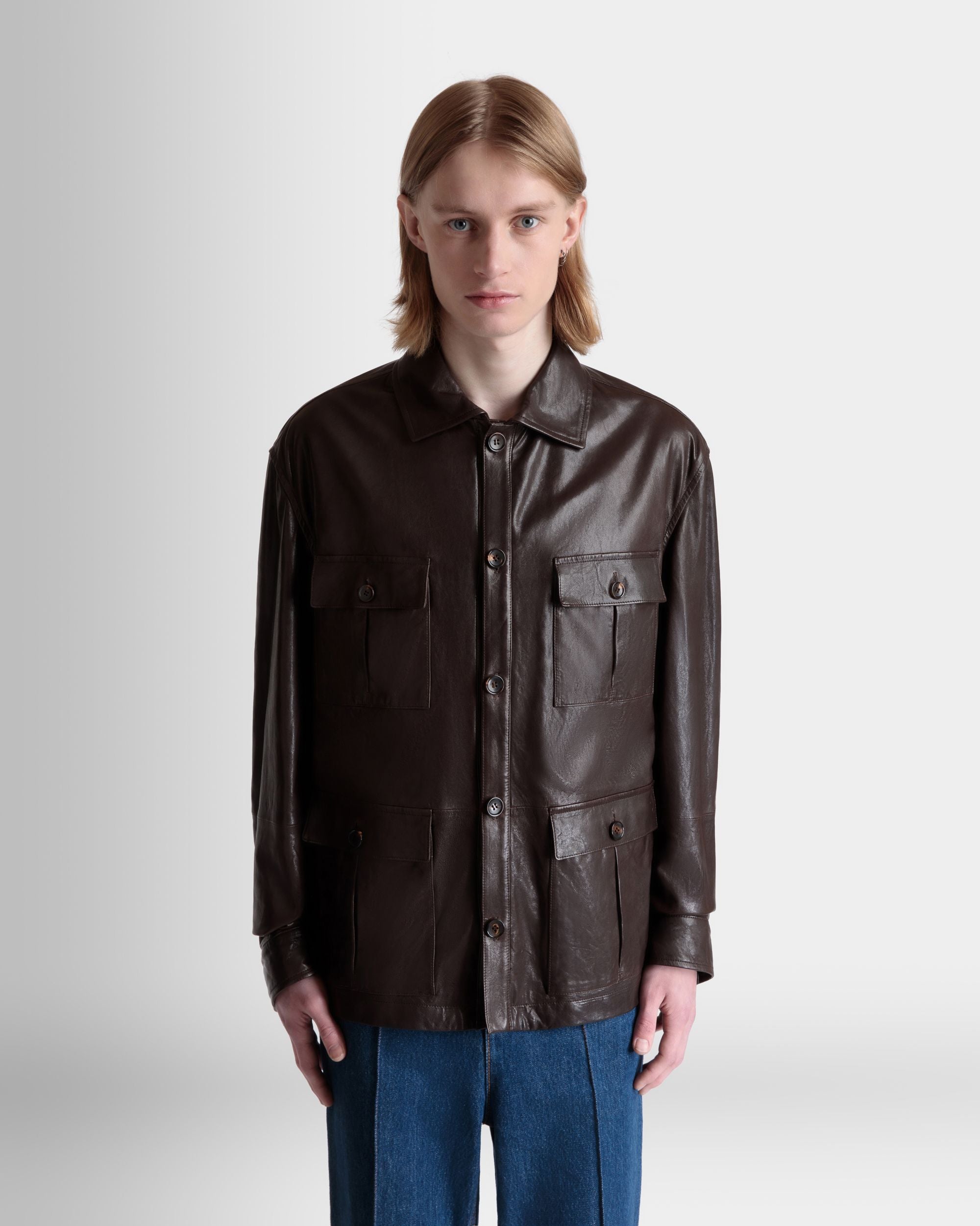 Sahara-Jacke Aus Leder In Ebenholzschwarz - Herren - Bally - 08
