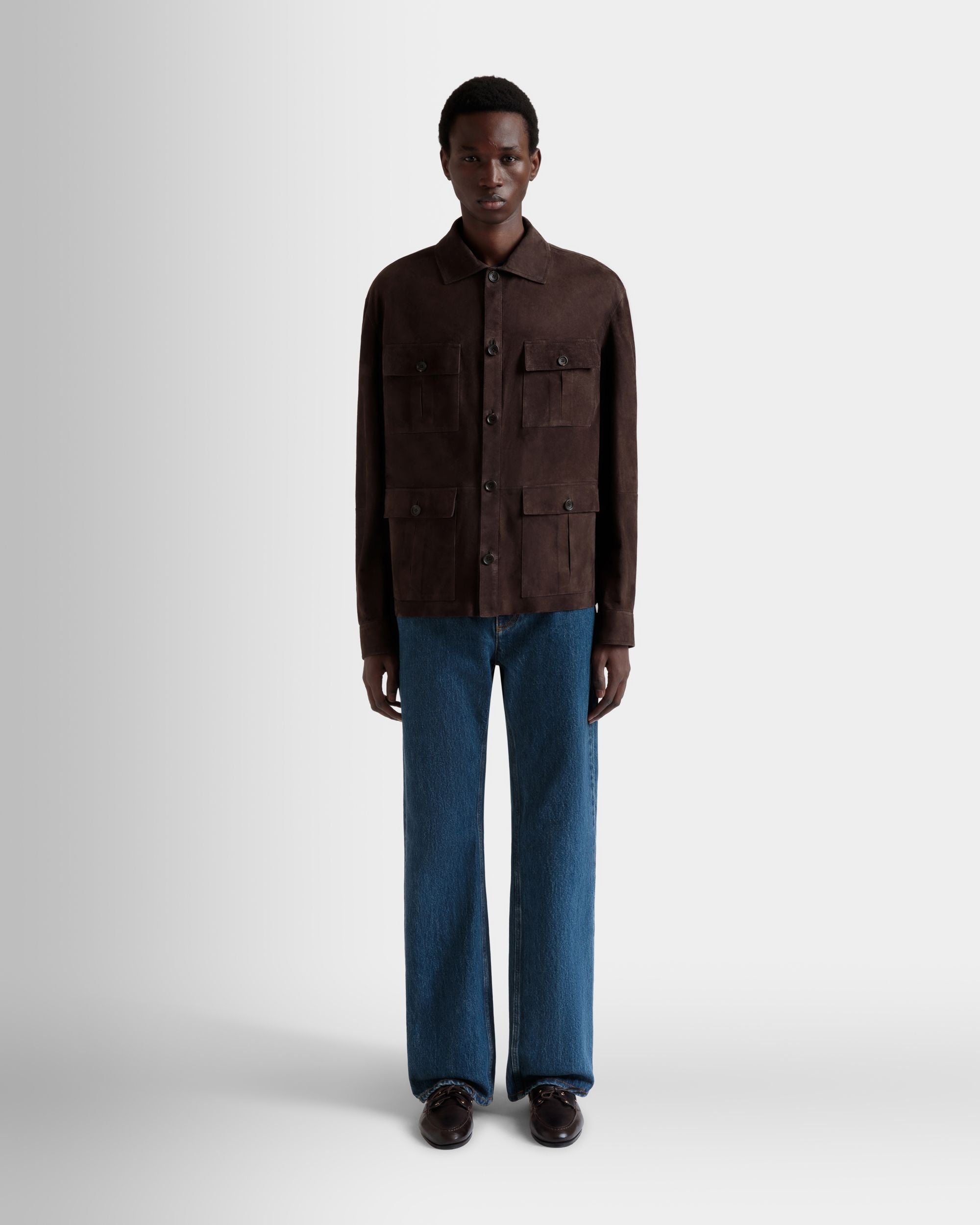 Safari-Jacke Aus Veloursleder In Ebenholz - Uomo - Bally - 02
