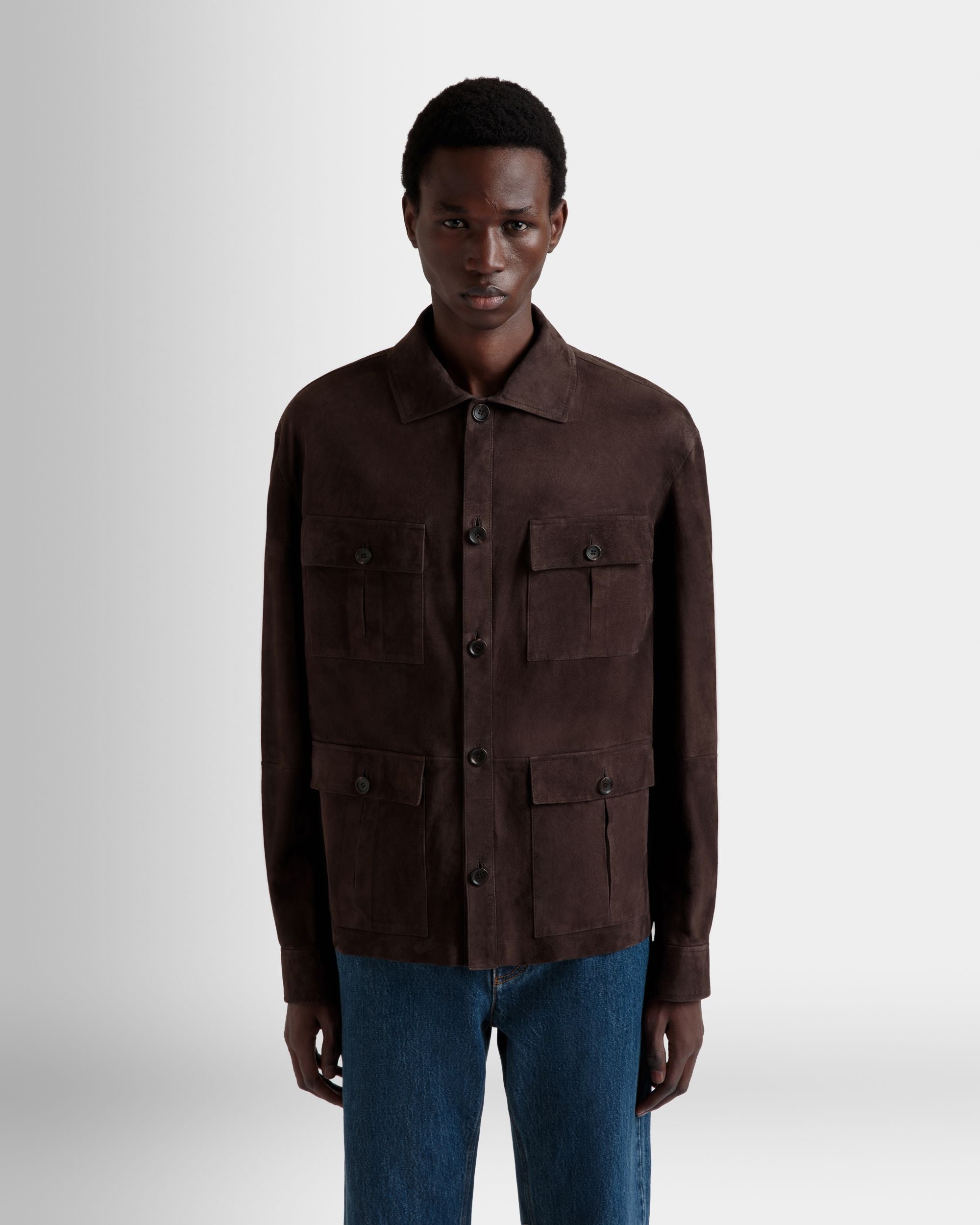 Safari-Jacke Aus Veloursleder In Ebenholz - Uomo - Bally - 08