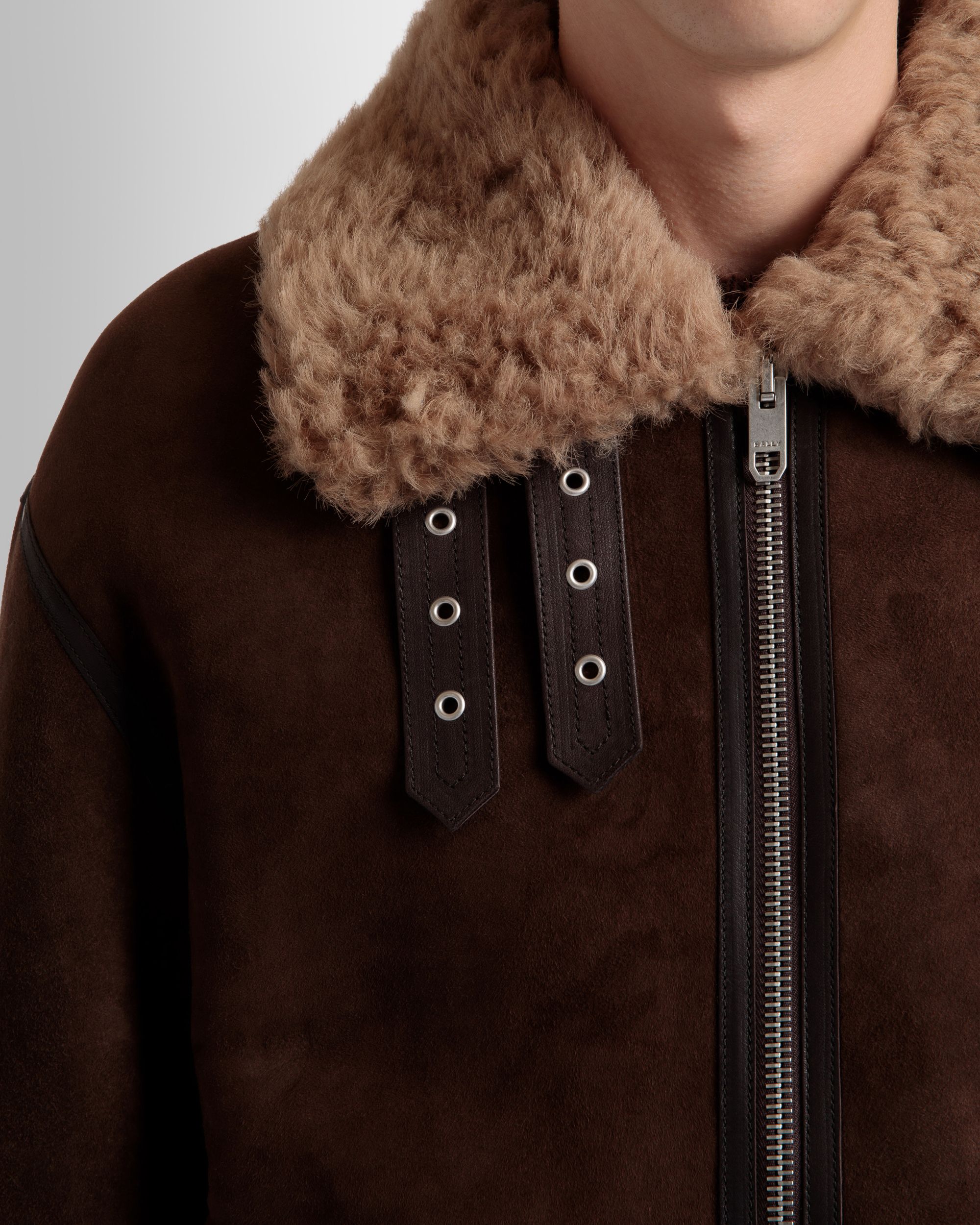 Aviator Jacket In Brown And Beige Shearling - Men's - Bally - 04