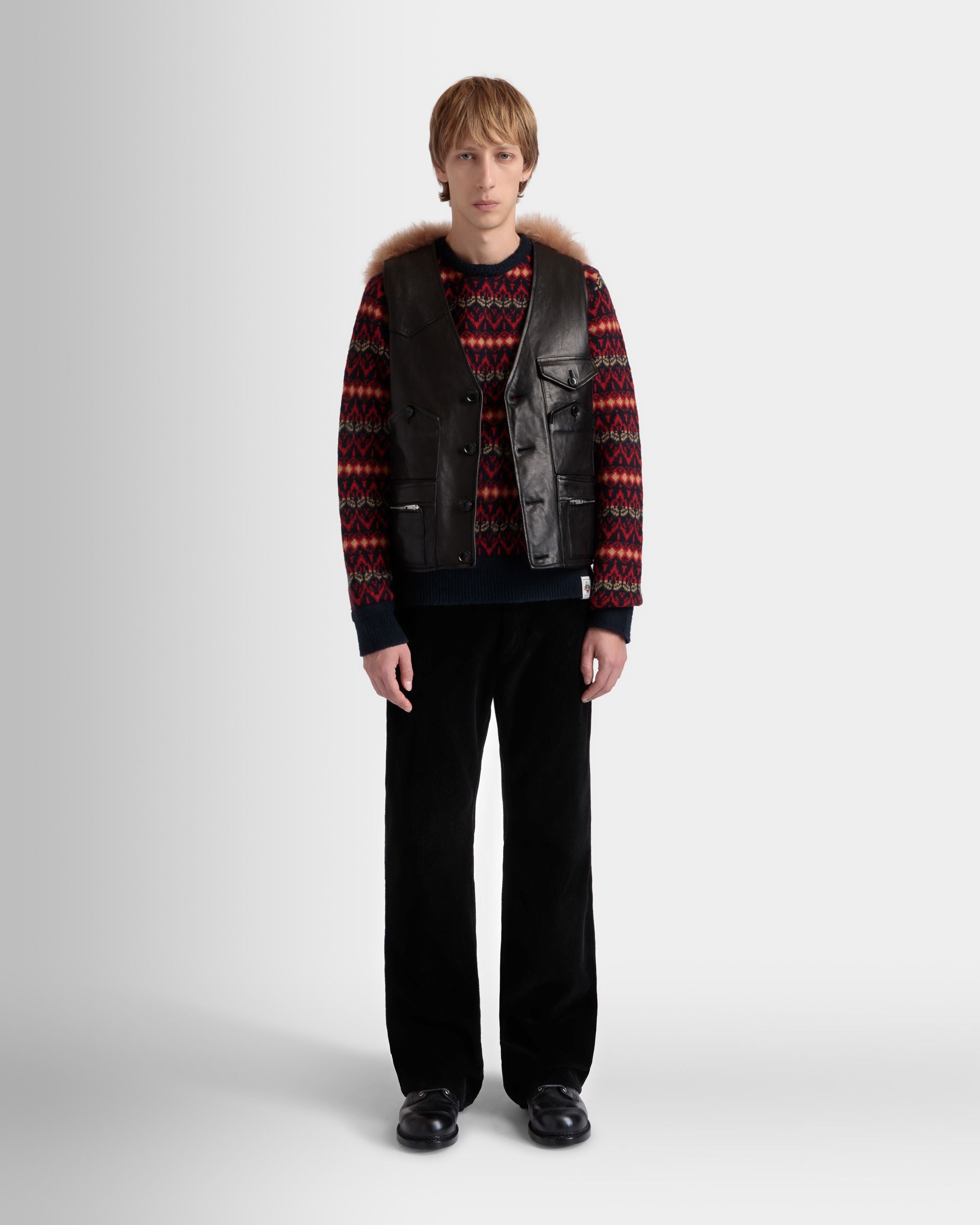 Gilet En Cuir Noir Avec Insertion En Mouton Retourné - Homme - Bally - 02