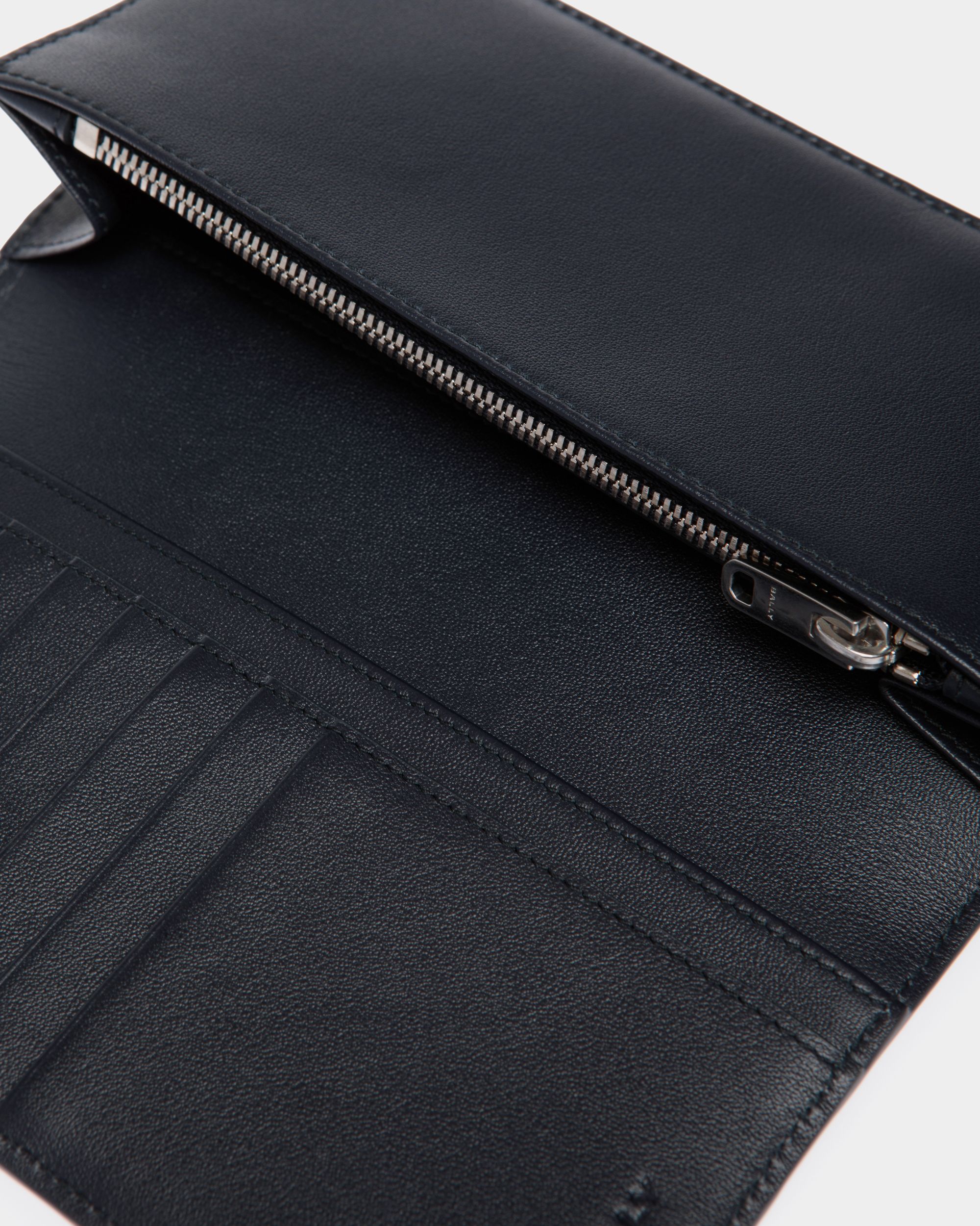 Mythos Continental Wallet in Navy Blue Recycled Leather - Men's - Bally - 04