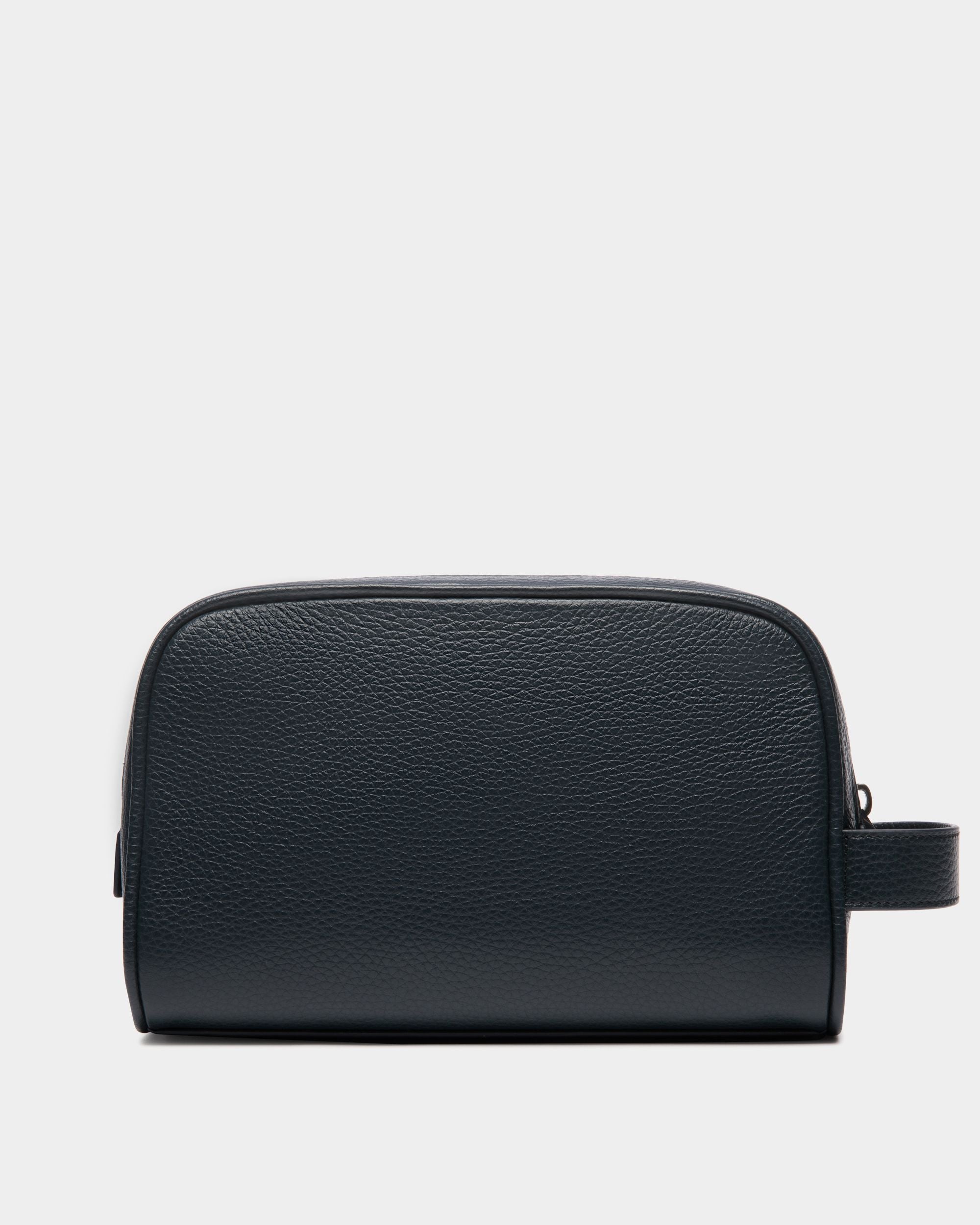 Ribbon Washbag In Navy Blue Leather - Men's - Bally - 02
