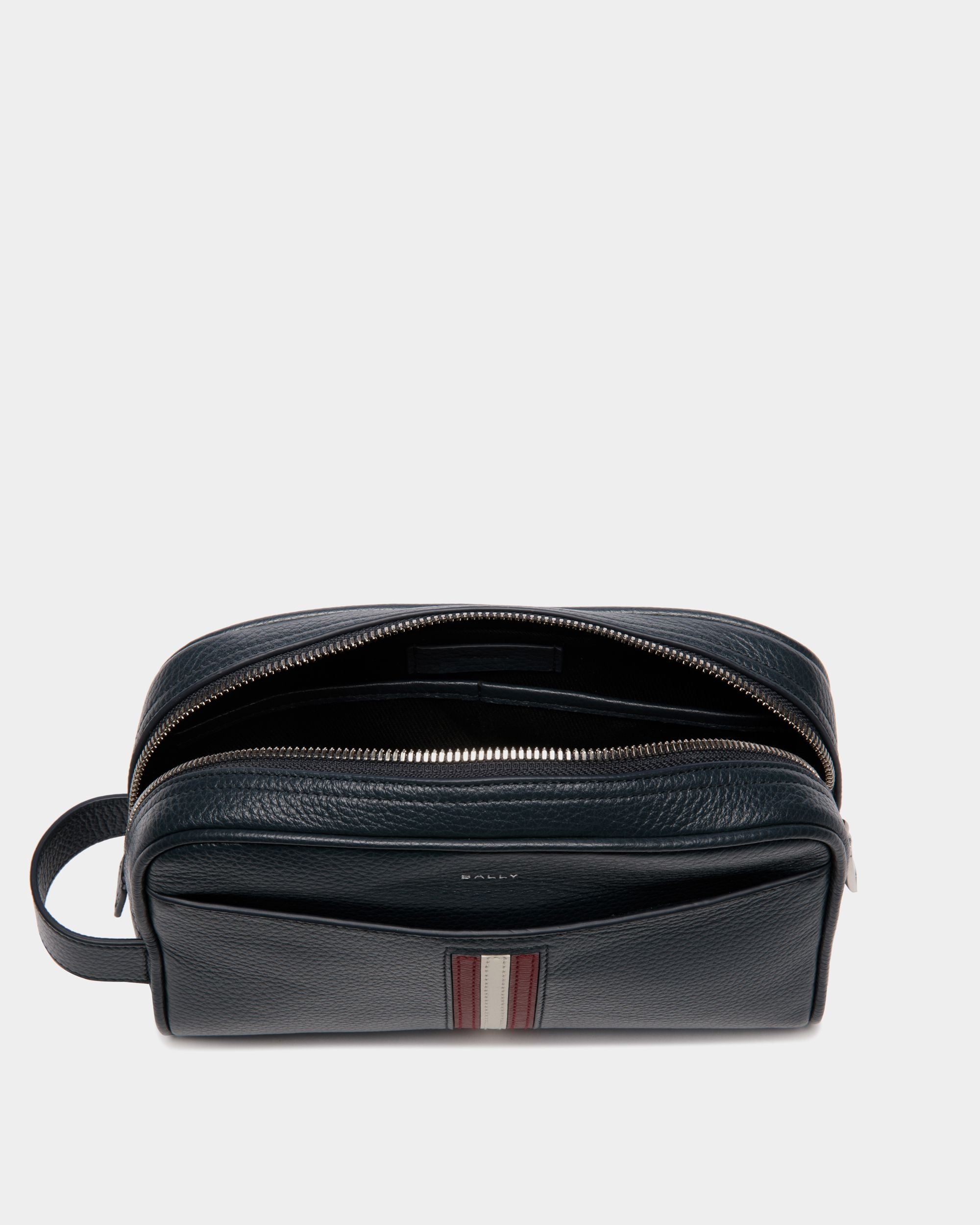 Ribbon Washbag In Navy Blue Leather - Men's - Bally - 03
